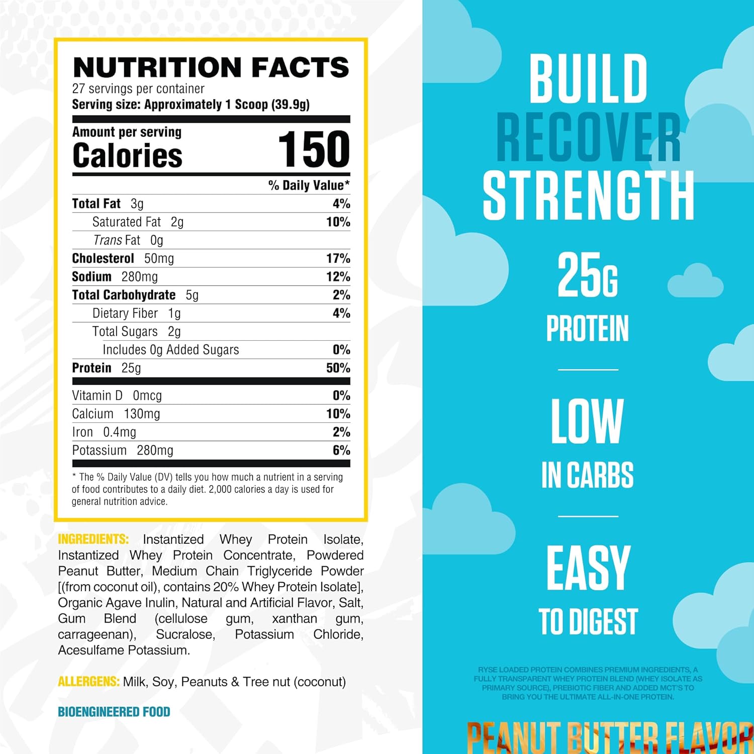 Premium RYSE Loaded Protein Powder, Special Skippy Peanut Butter Flavor, High-Qu...