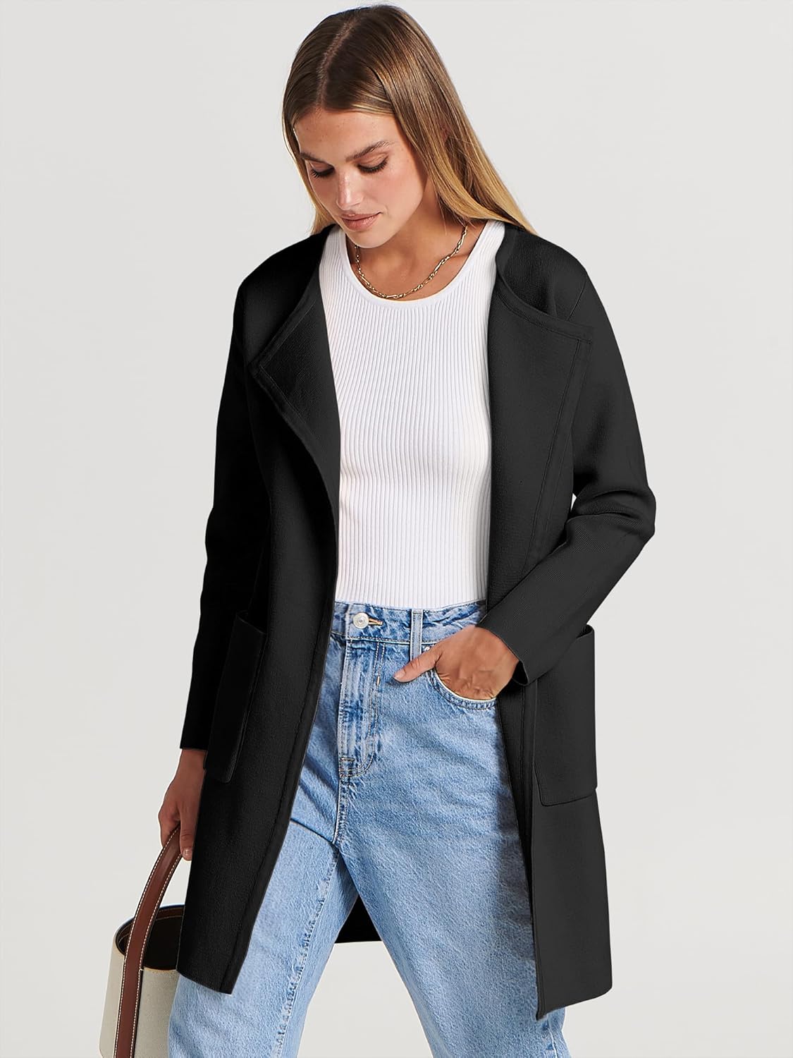 ANRABESS Womens Cardigan Sweater Open Front Knit Long Coatigan Dressy Casual Jac...