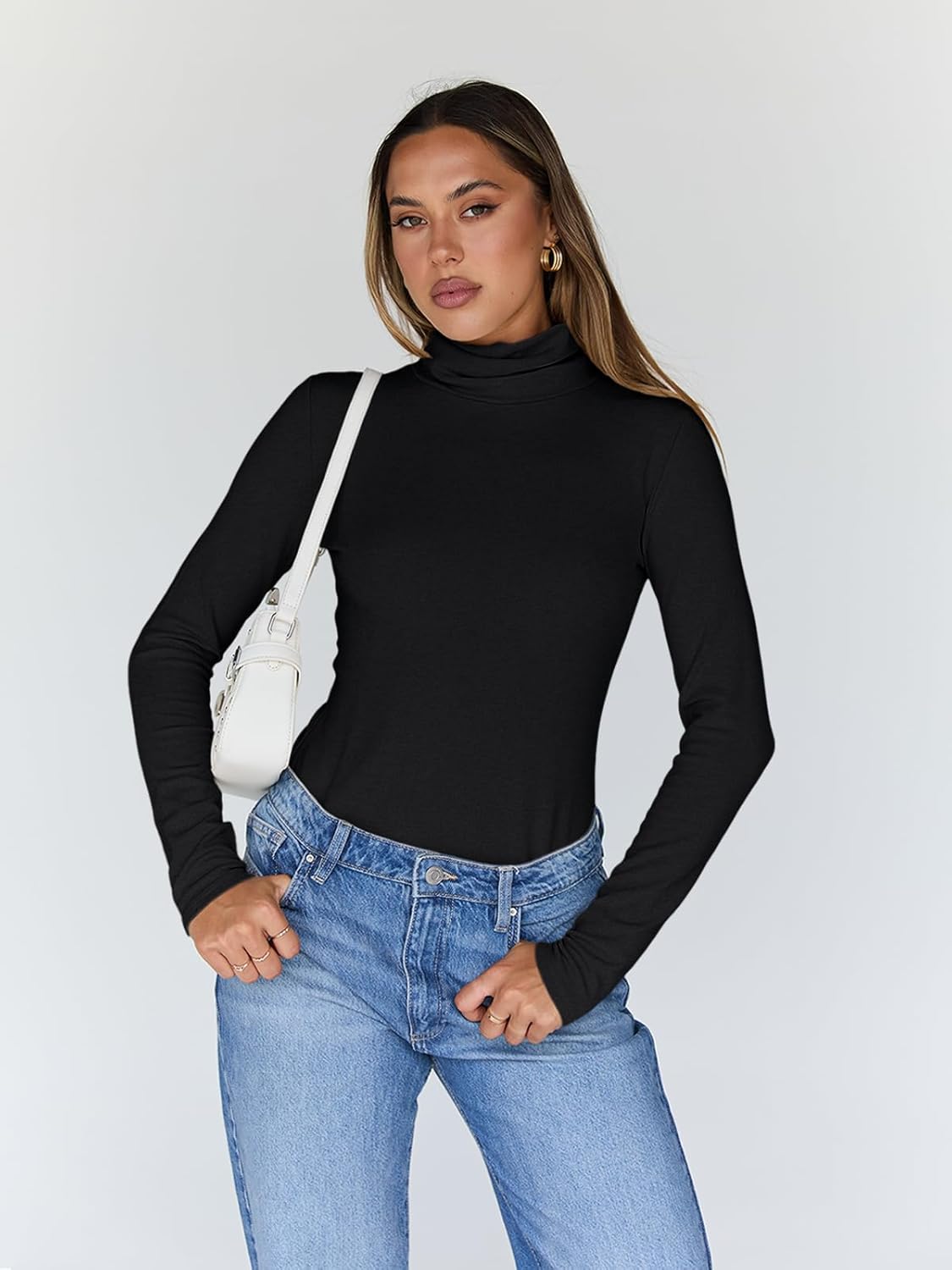 Trendy Queen Women's Turtleneck Long Sleeve Shirts Spring Fashion Basic Thermal...