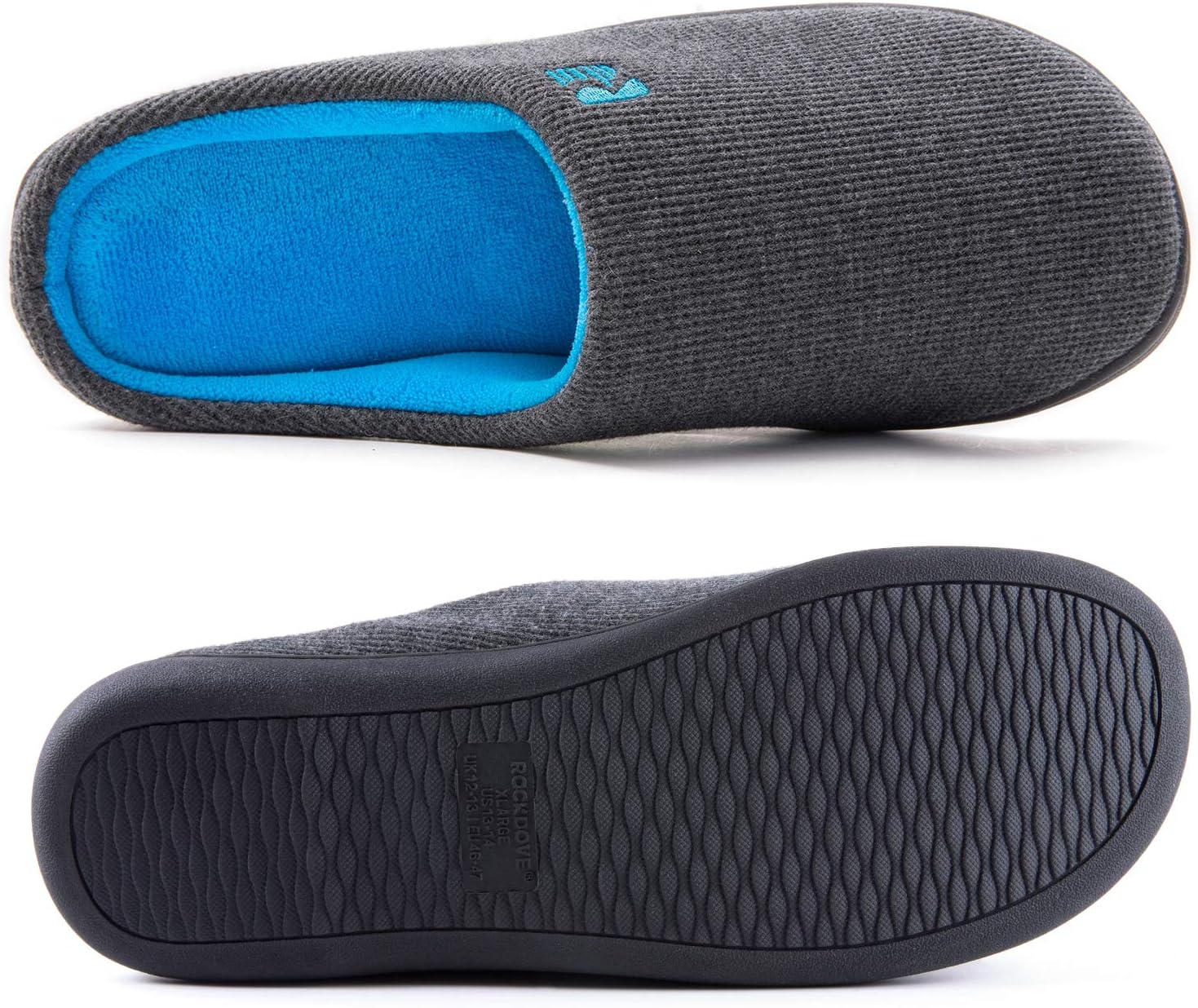 RockDove Men's Original Two-Tone Memory Foam Slipper 9.5 UK Dark Grey and Blue