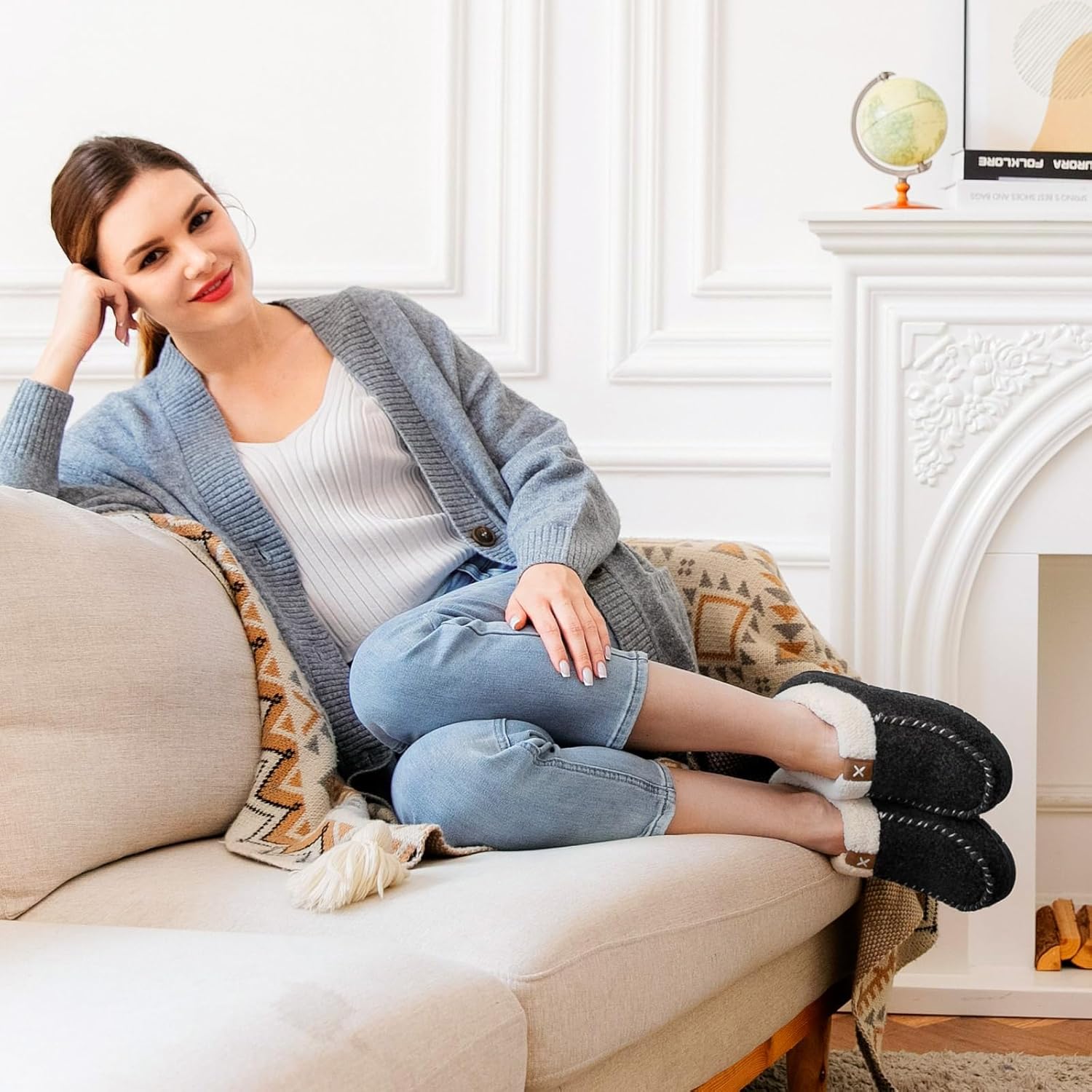 VeraCosy Moccasin Slippers, Special Women's Indoor House Shoes with Warm Wool-fe...
