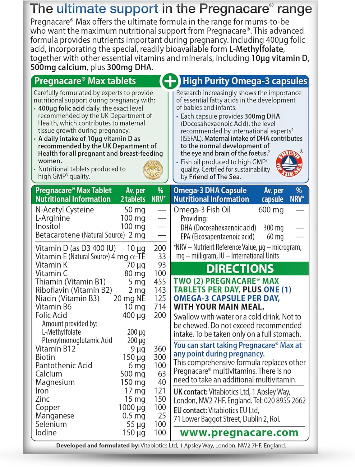 Pregnacare MAX Pregnancy Vitamins - UK's No.1 Pregnancy Brand. Greater Prenatal...