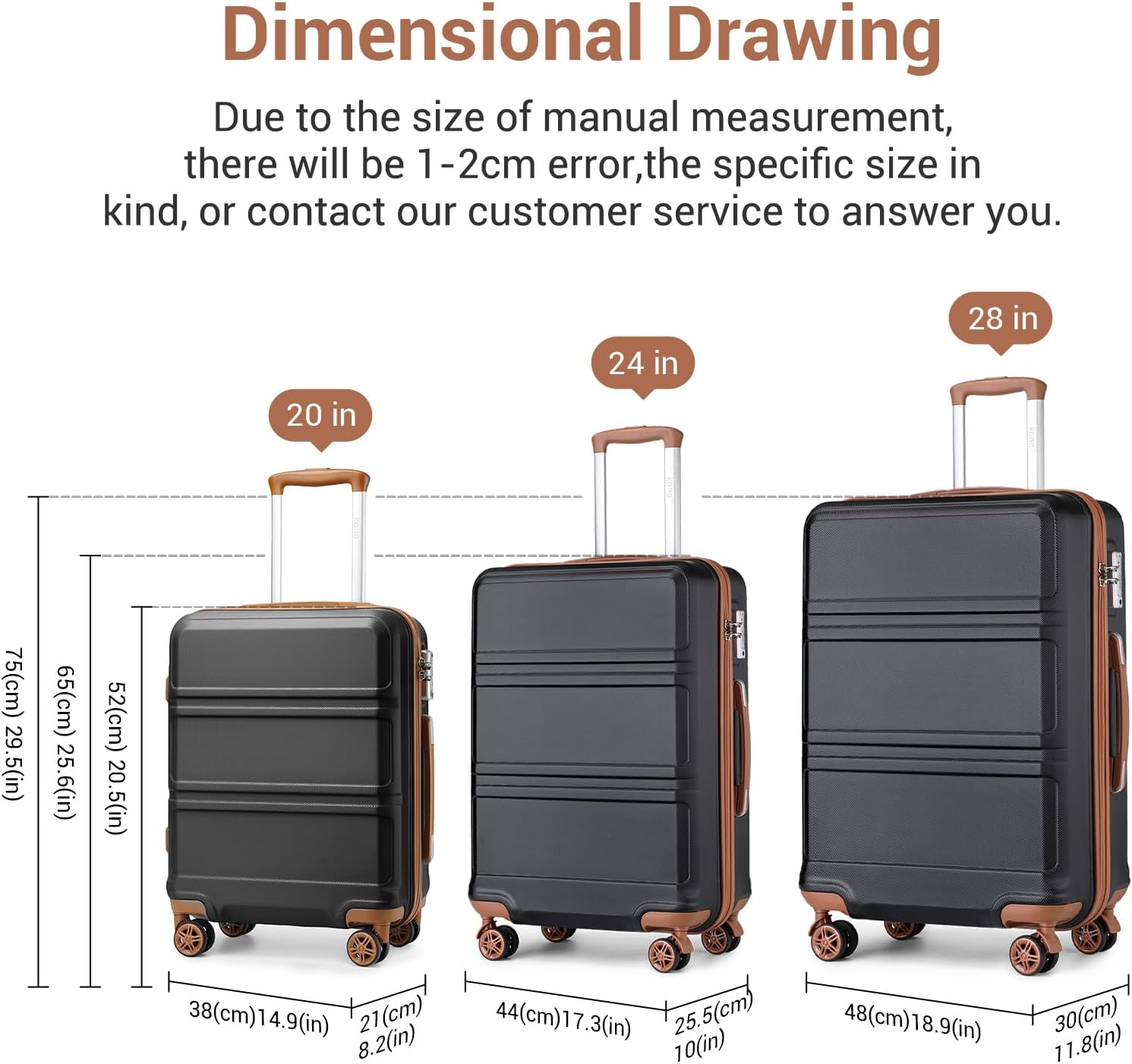 Kono Fashion Hand Luggage Lightweight ABS+PC Hard Shell Trolley Travel Suitcase...