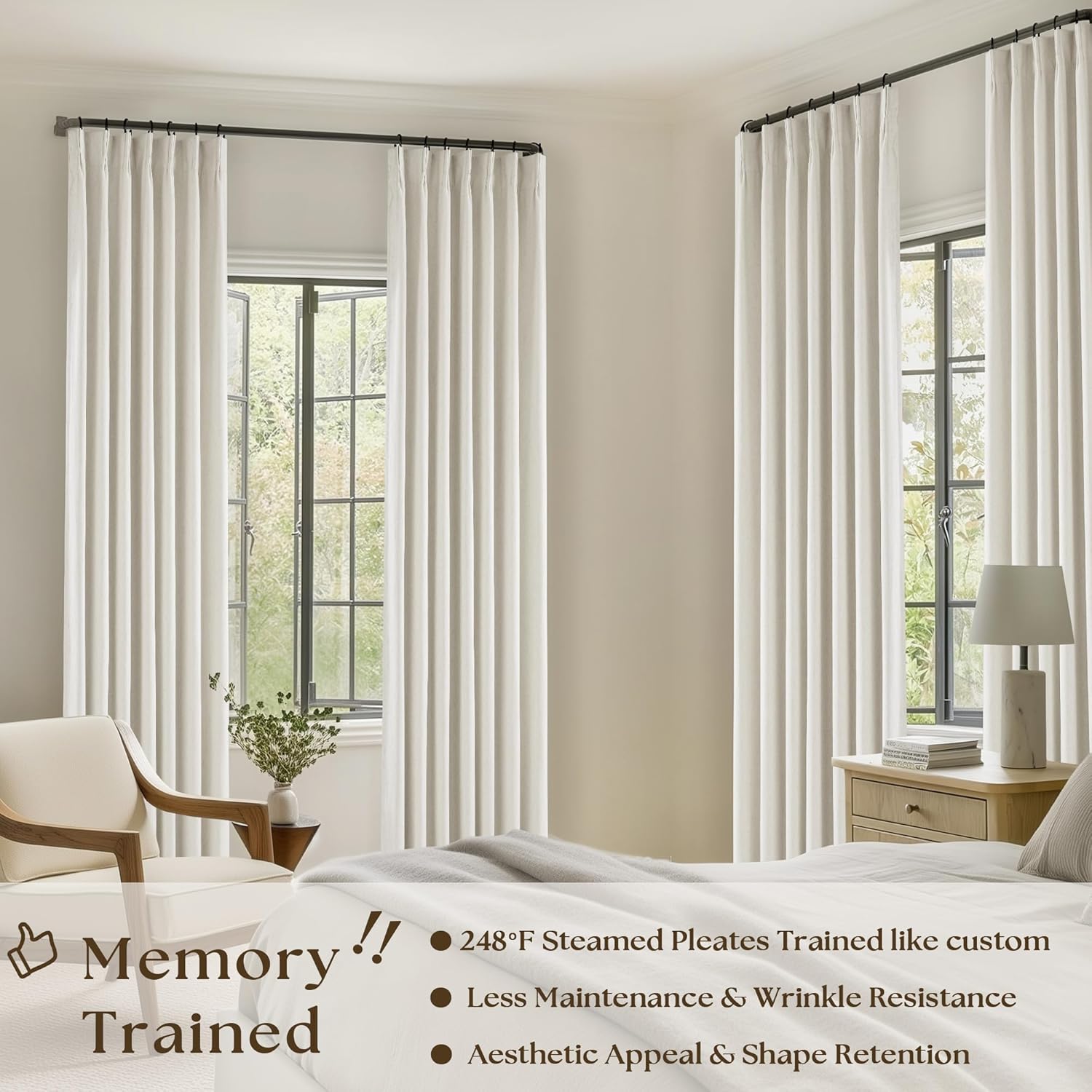 Special Farmhouse Linen Blackout Curtains, High-Quality Pinch Pleated Curtains f...