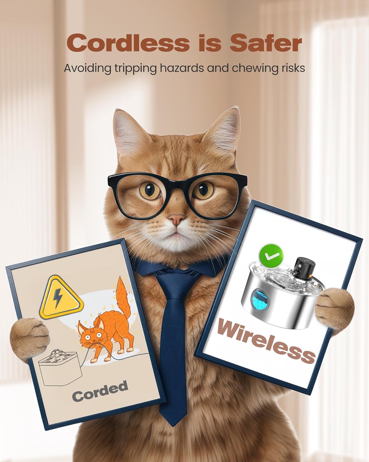 High-Quality Wireless Cat Water Fountain, Durable Stainless Steel Cat Water Foun...