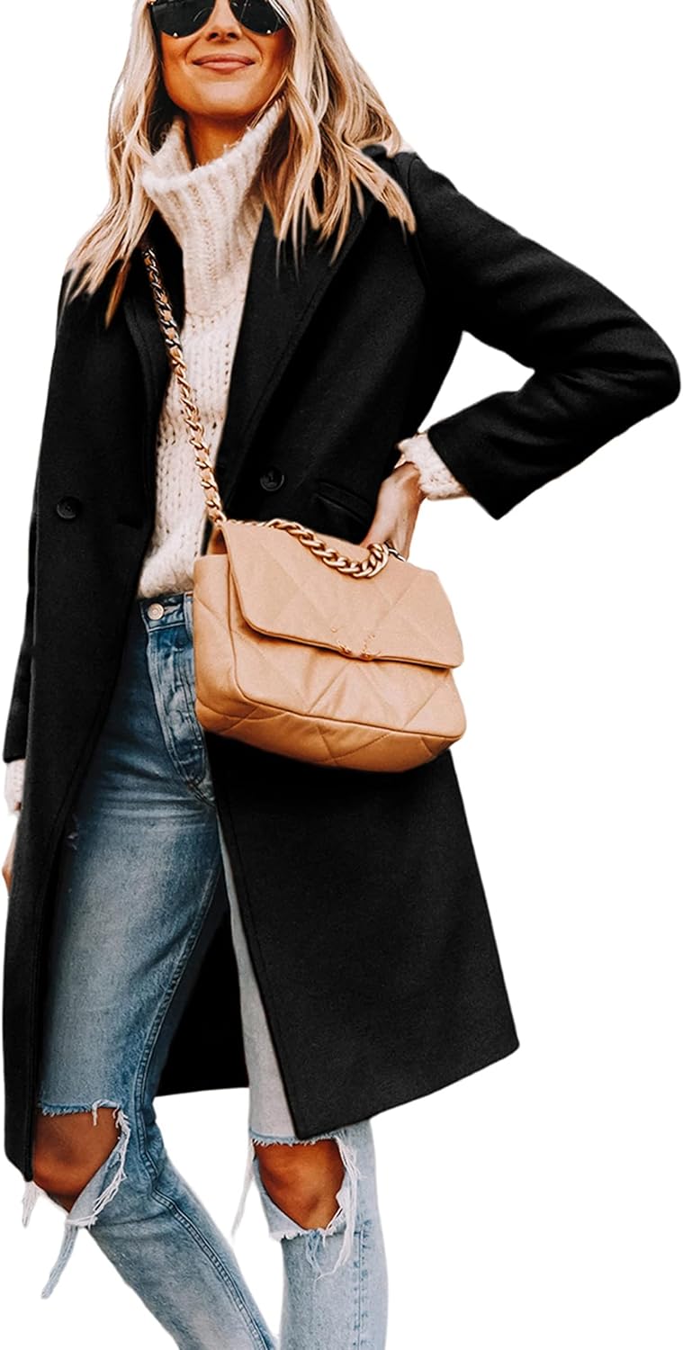 Tanming Women's Notch Lapel Double Breasted Wool Blend Mid Long Pea Trench Coat...