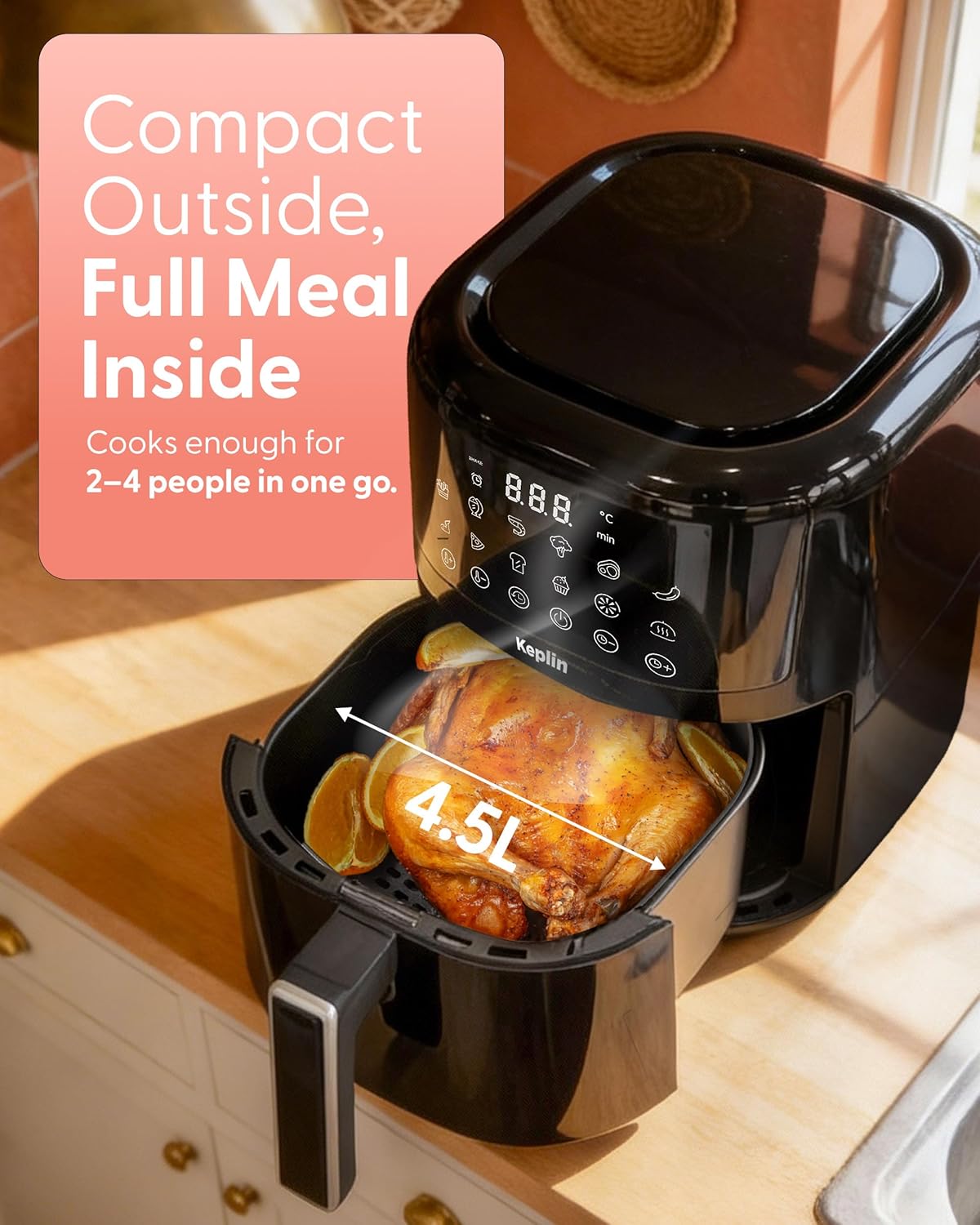 Keplin 4.5L Digital Air Fryer – 12 Smart Cooking Presets, Touchscreen Air Fryer...