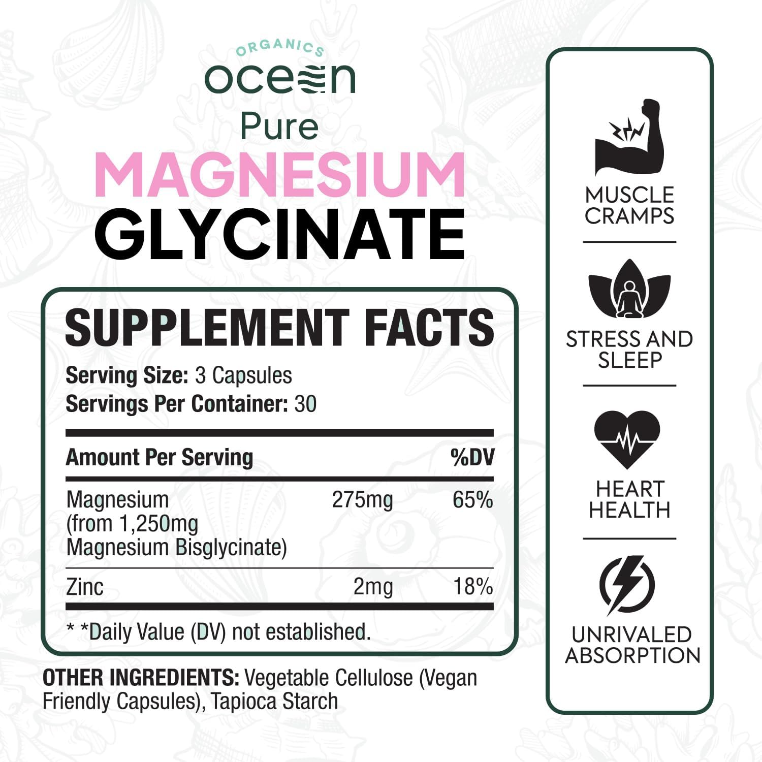 Organics Ocean Pure Magnesium Glycinate with Zinc...