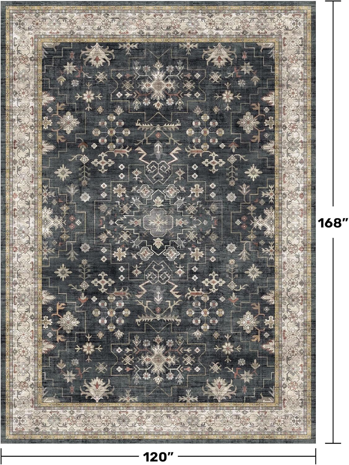 Unique Boho Black Rug, Special Washable Area Rug 10x14, Soft Low Pile Carpet for...
