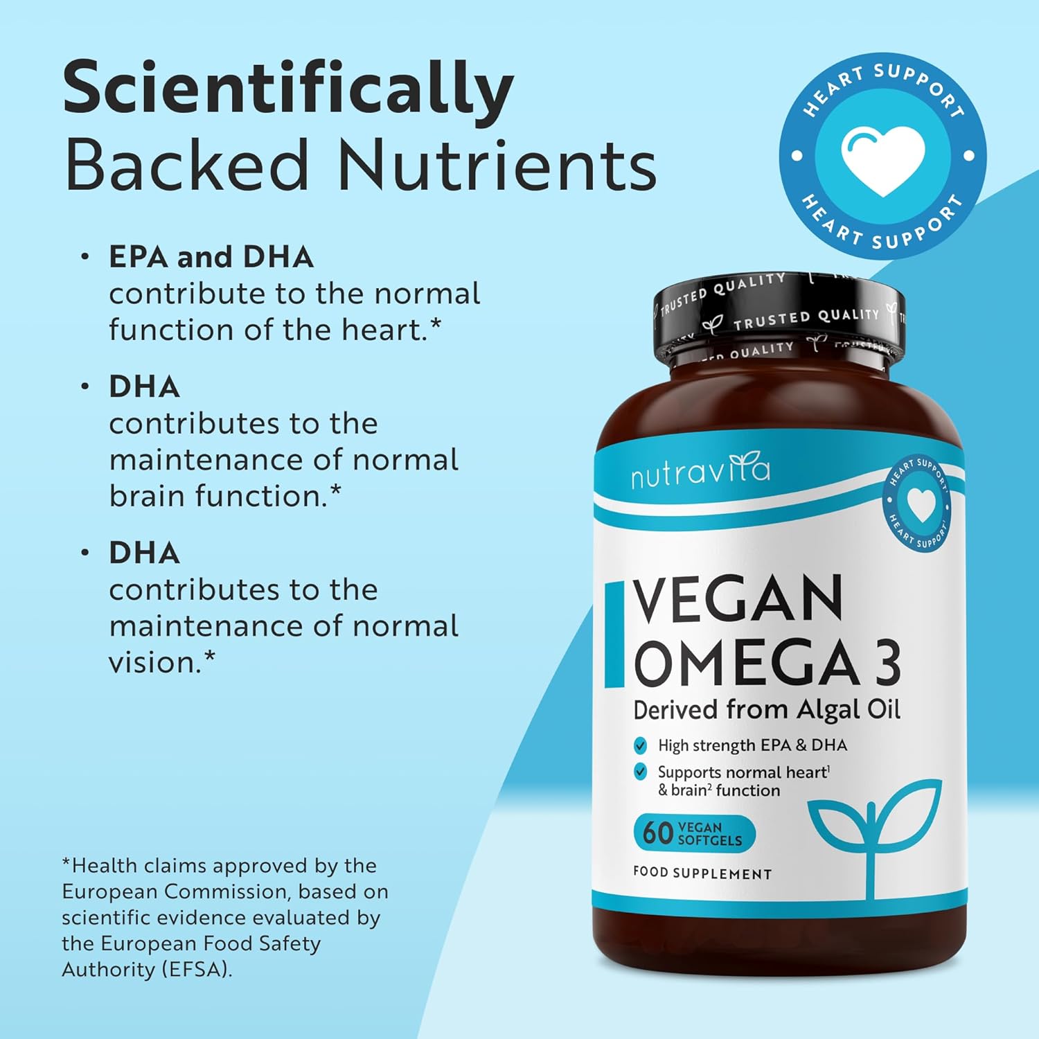 Nutravita Vegan High Strength Omega 3 2000mg Soft Gels - 600mg DHA & 300mg EPA p...