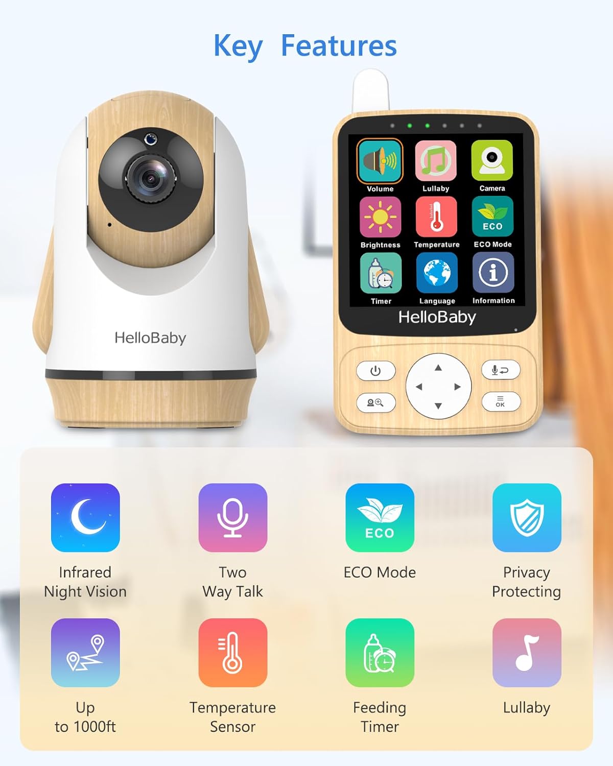 HelloBaby Baby Monitor, High-Quality Baby Monitor with Camera and Night Vision,...