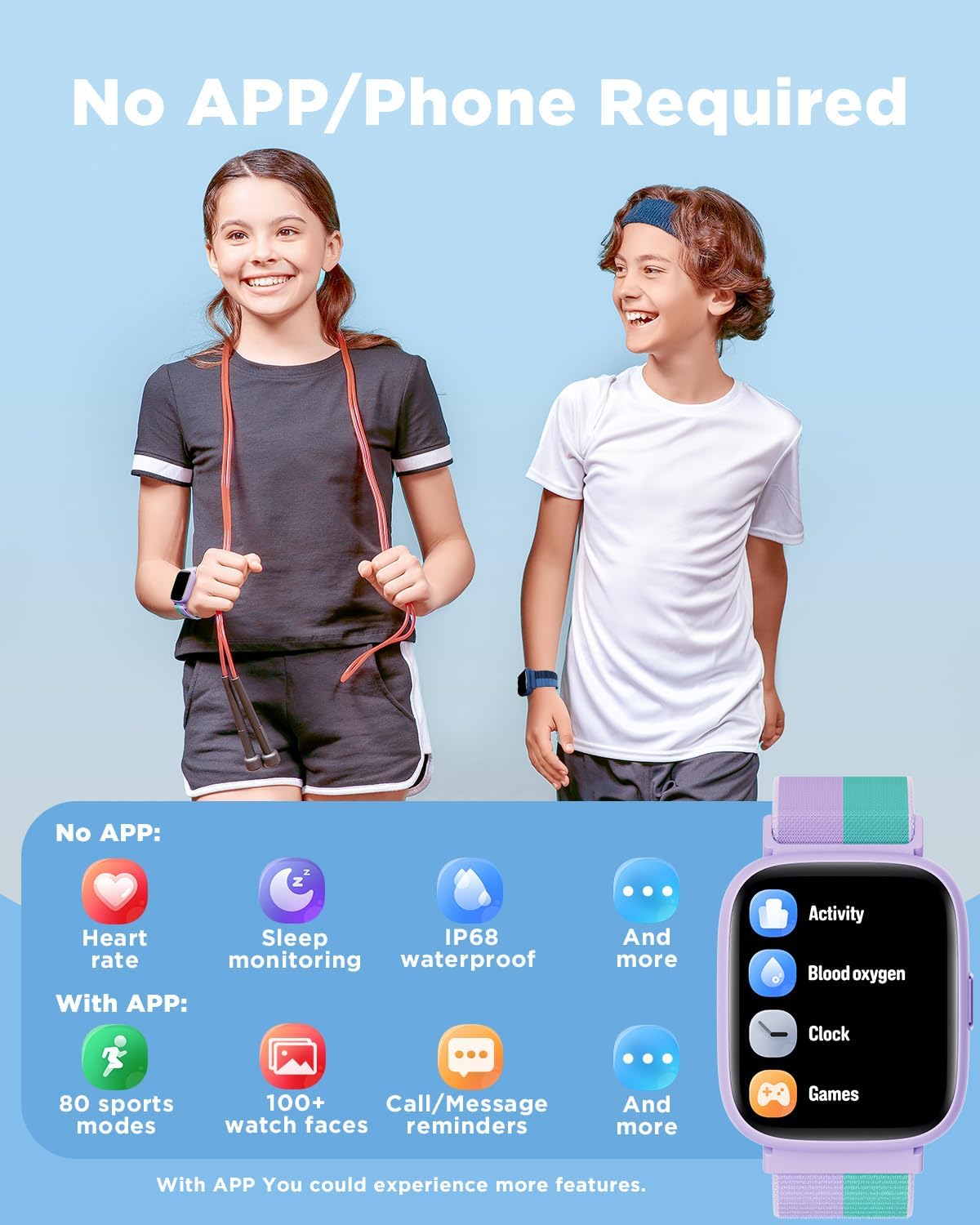 BIGGERFIVE Kids Smart Watch, 1.8" Fitness Watch Pedometer, Heart Rate, IP68 Wate...