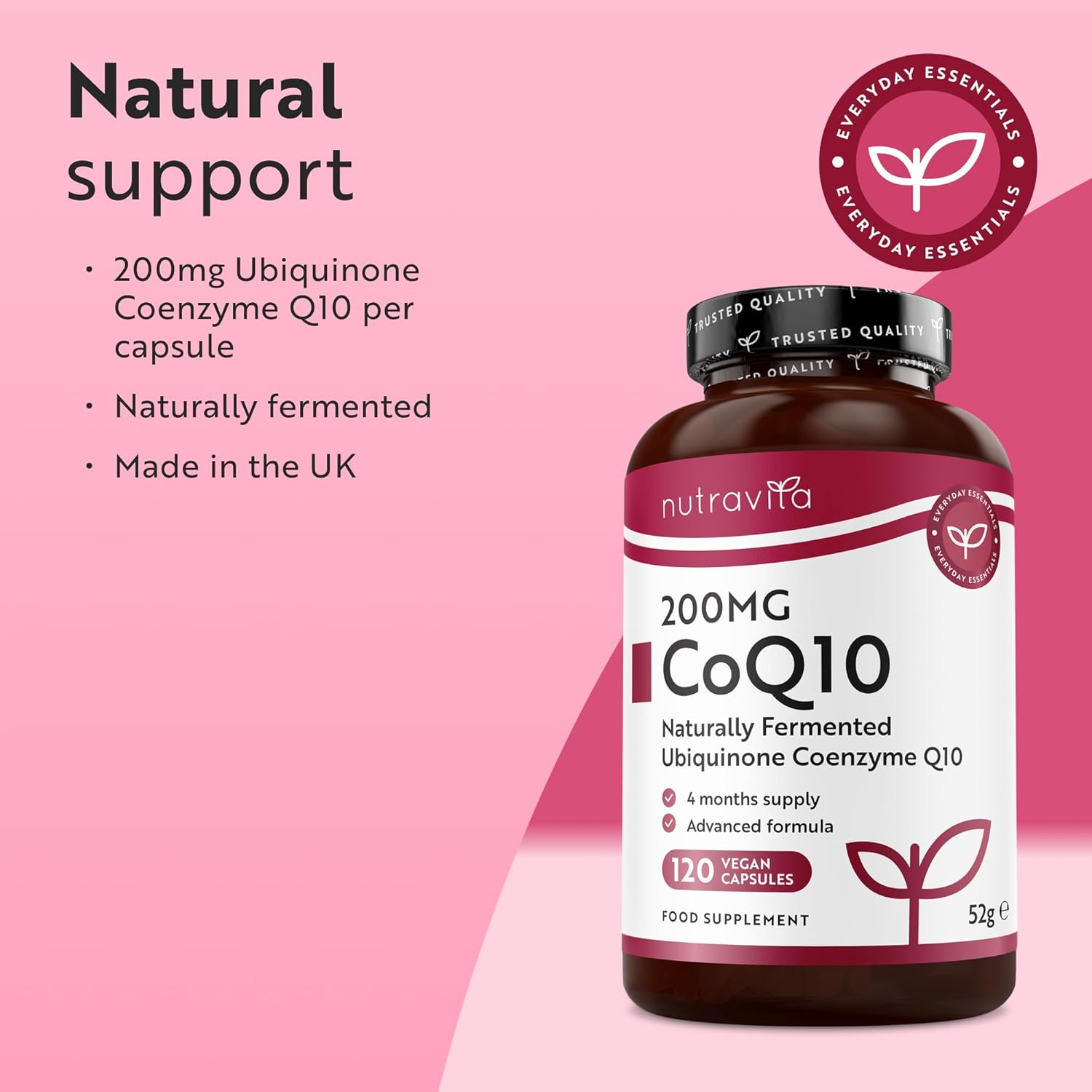 Nutravita CoQ10 200mg - 120 Vegan Capsules of High Strength Co Enzyme Q10 (4 Mon...
