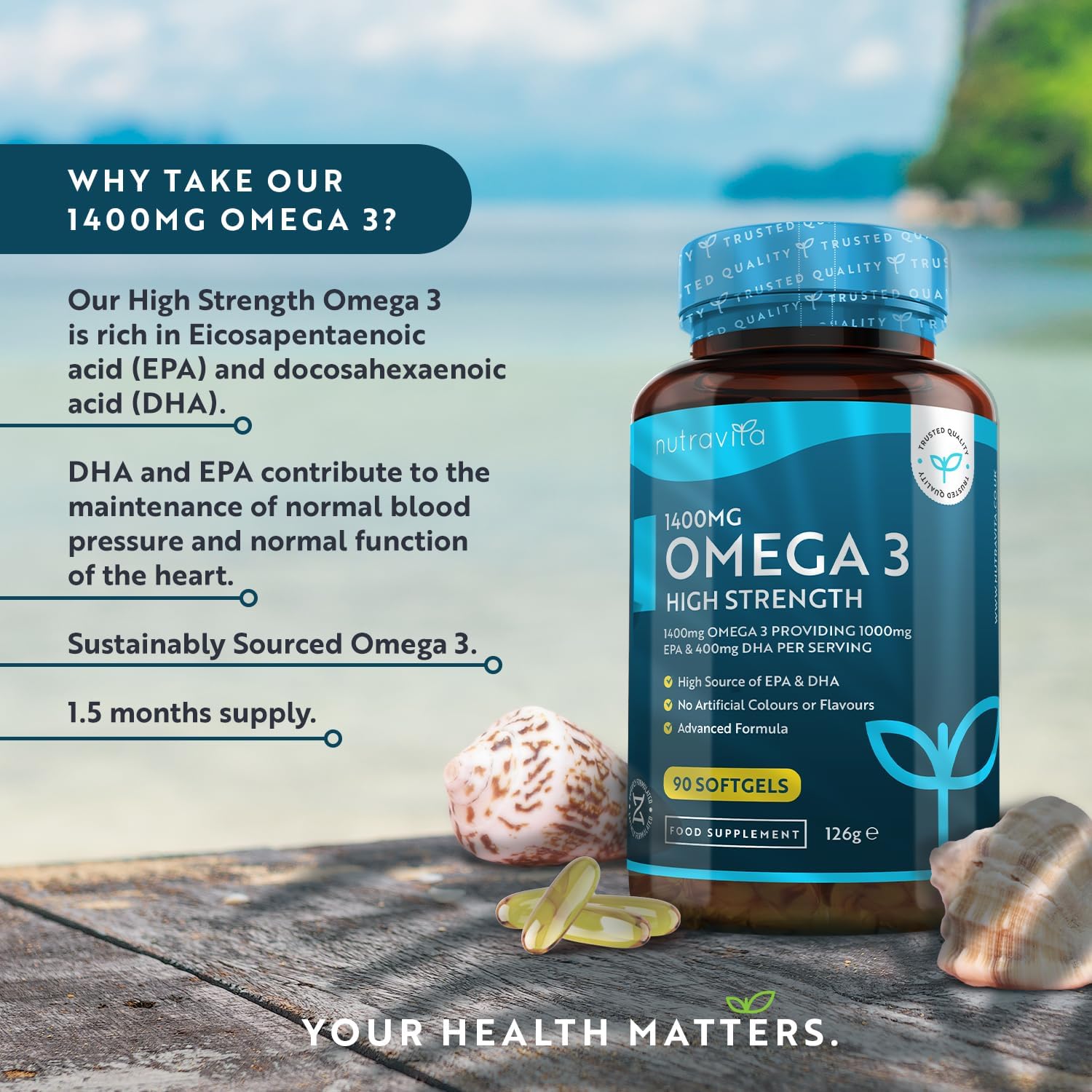 Nutravita Highest Strength Omega 3 Fish Oil 2000mg - Providing 1000mg EPA & 400m...