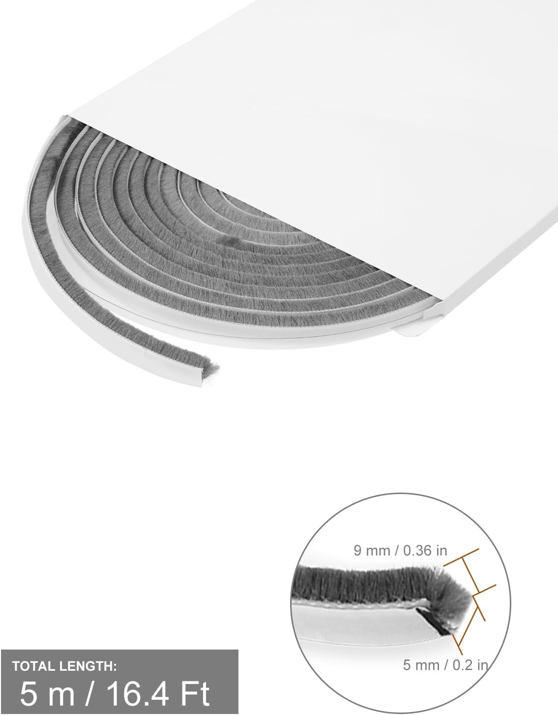 Door Draft Excluder, Window Draught Excluder, 5Meters(L) x 9 mm(W) x 5mm(T) Self...