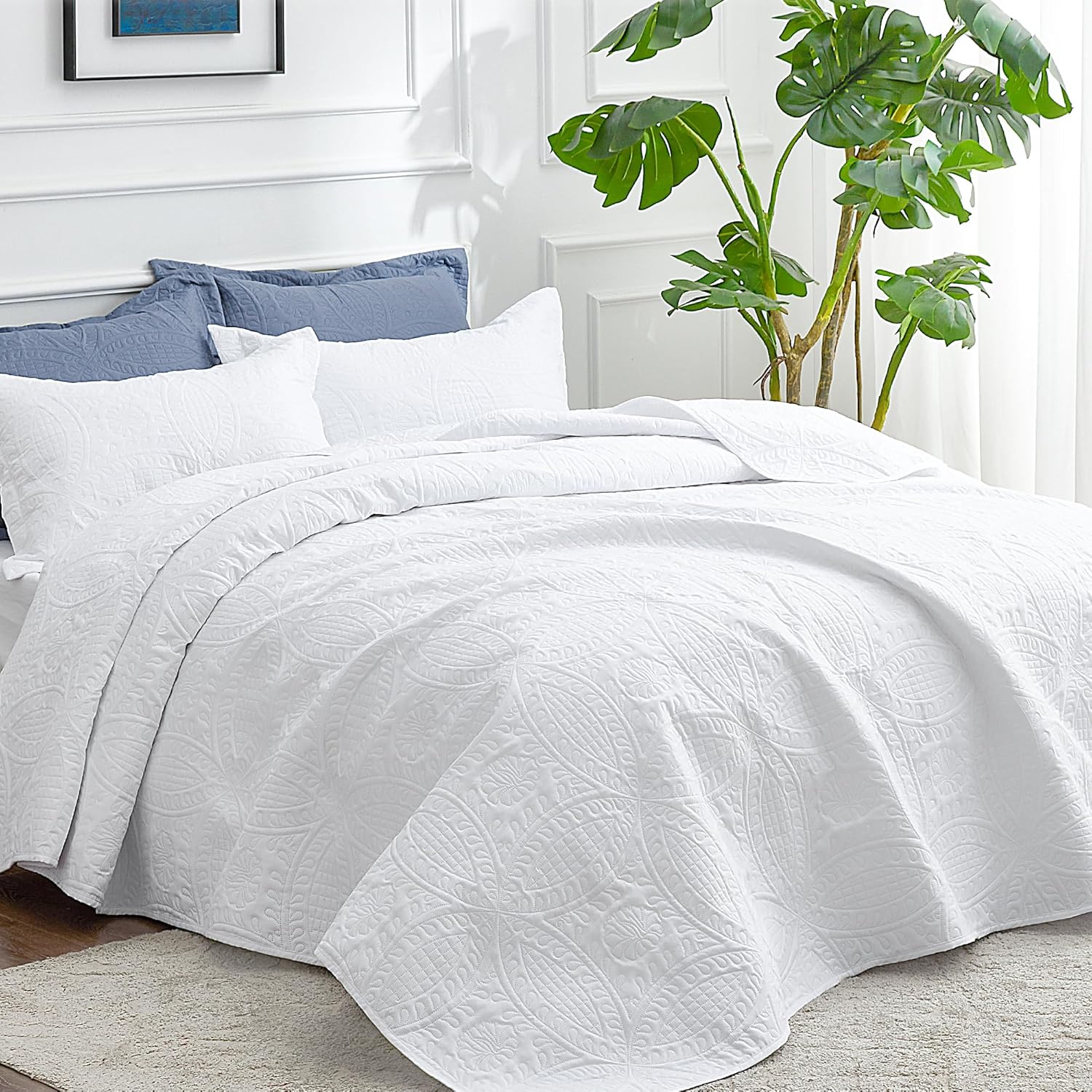 Love's cabin Quilts for Queen Bed White Bedspreads - Soft Bed Summer Quilt Light...