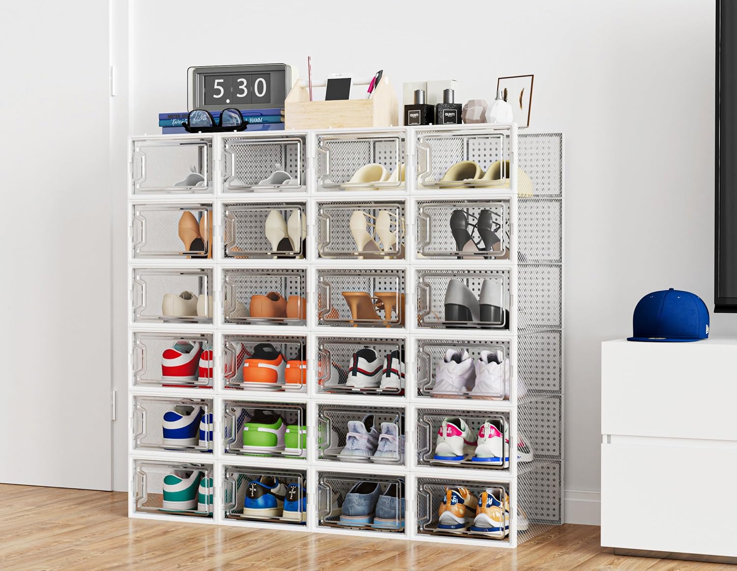 HOMIDEC Shoe Storage Box,12 pcs Stackable Shoe Boxes Clear Plastic Shoe Organize...