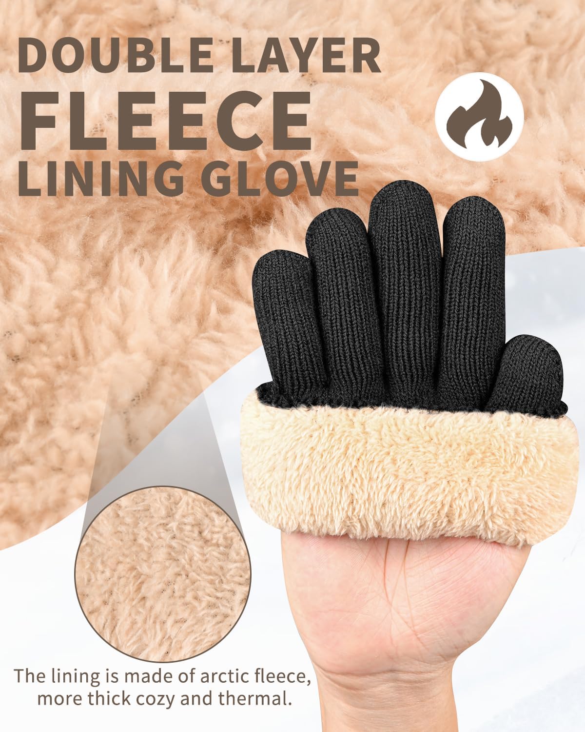 Winter Thermal Gloves - Fleece Lining Touch Screen Knit Stretchy Warm Gloves for...