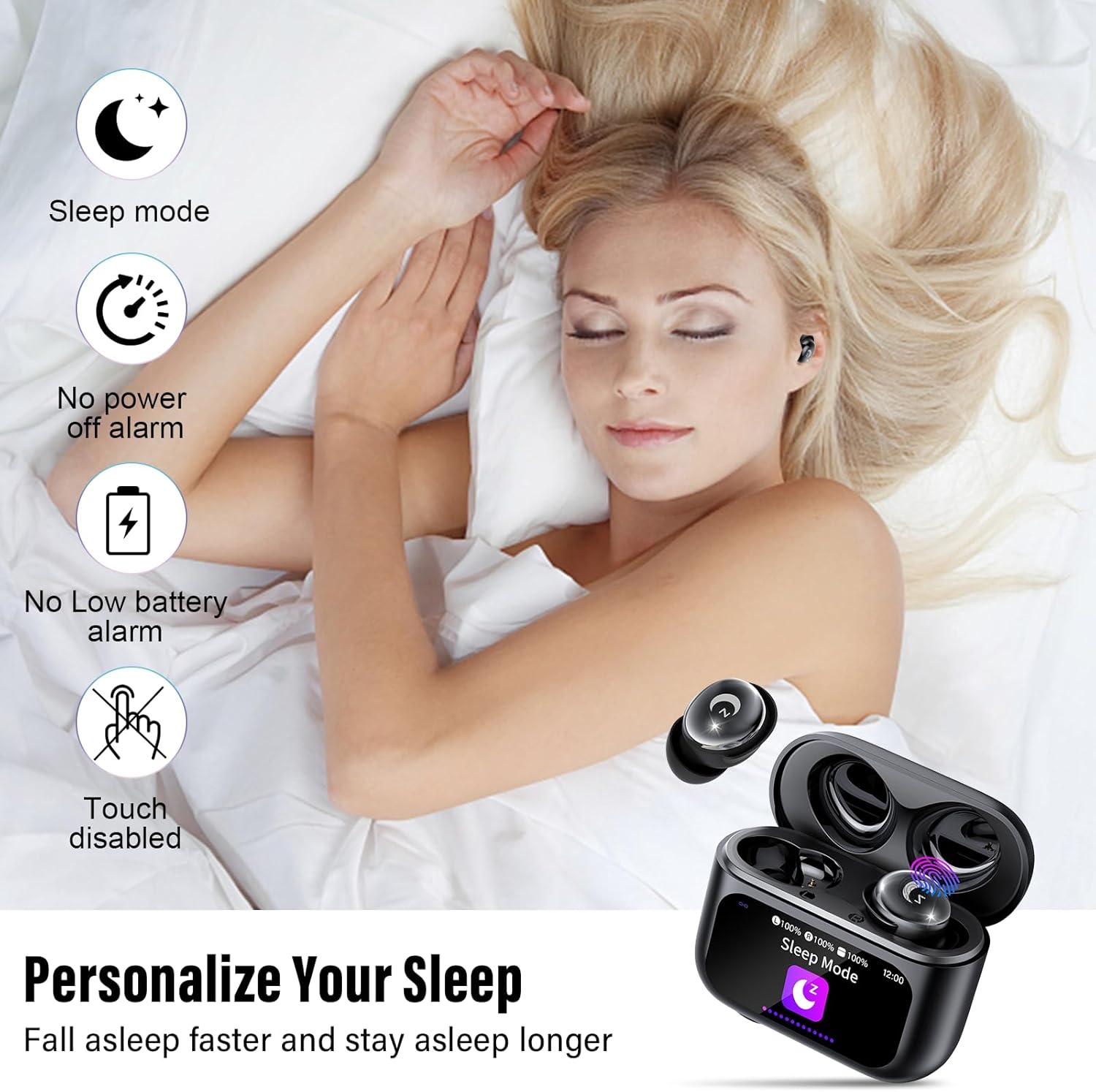 Wireless Earbuds with Smart Touch Screen, 2026 Mini Sleep Earbuds Bluetooth 5.4...