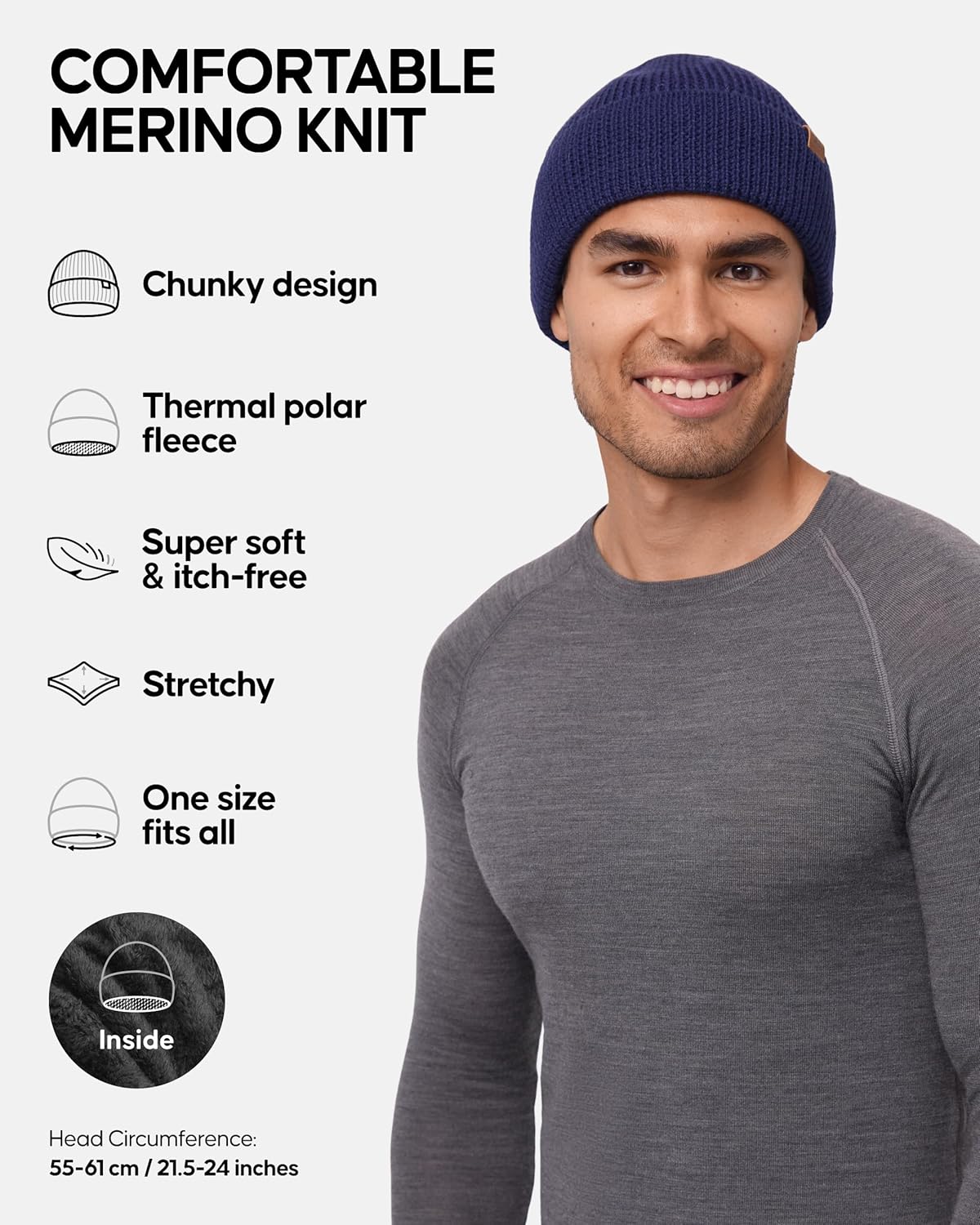 DANISH ENDURANCE Merino Wool Beanie Hat, Warm Fleece Lining, Thermal Winter Hats...