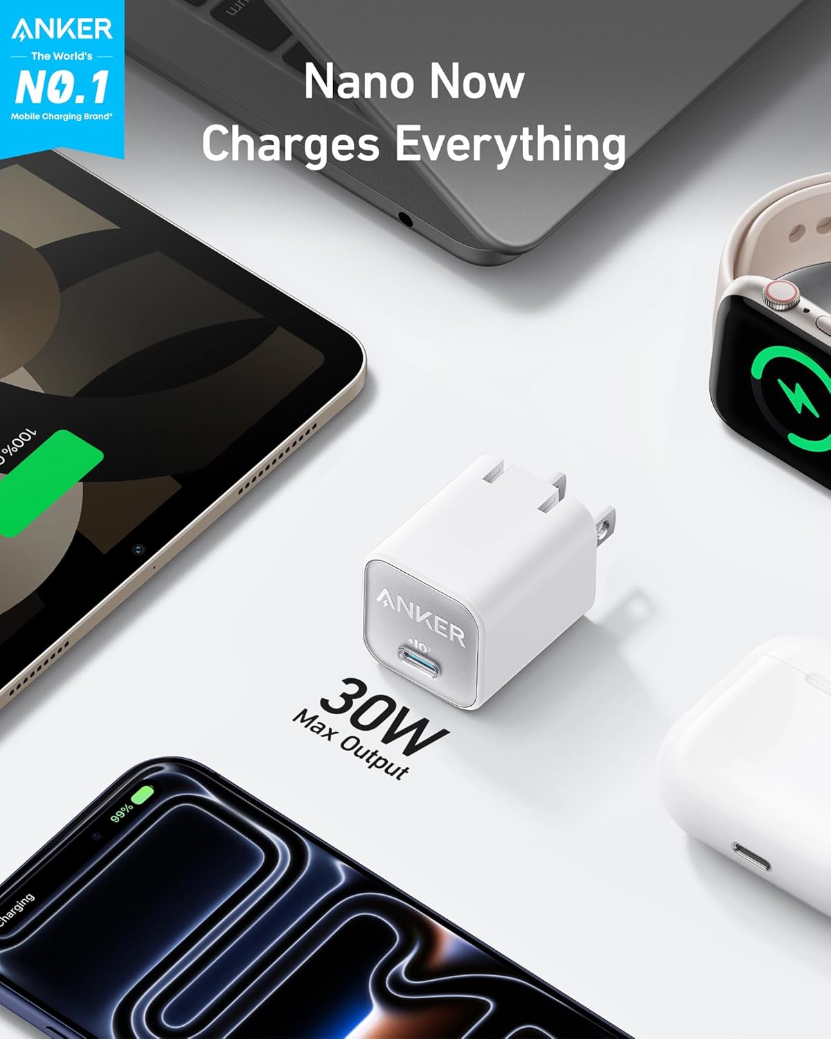 Anker Nano USB C Charger Block, 30W PIQ 3.0 Foldable iPhone Charger Fast Chargin...