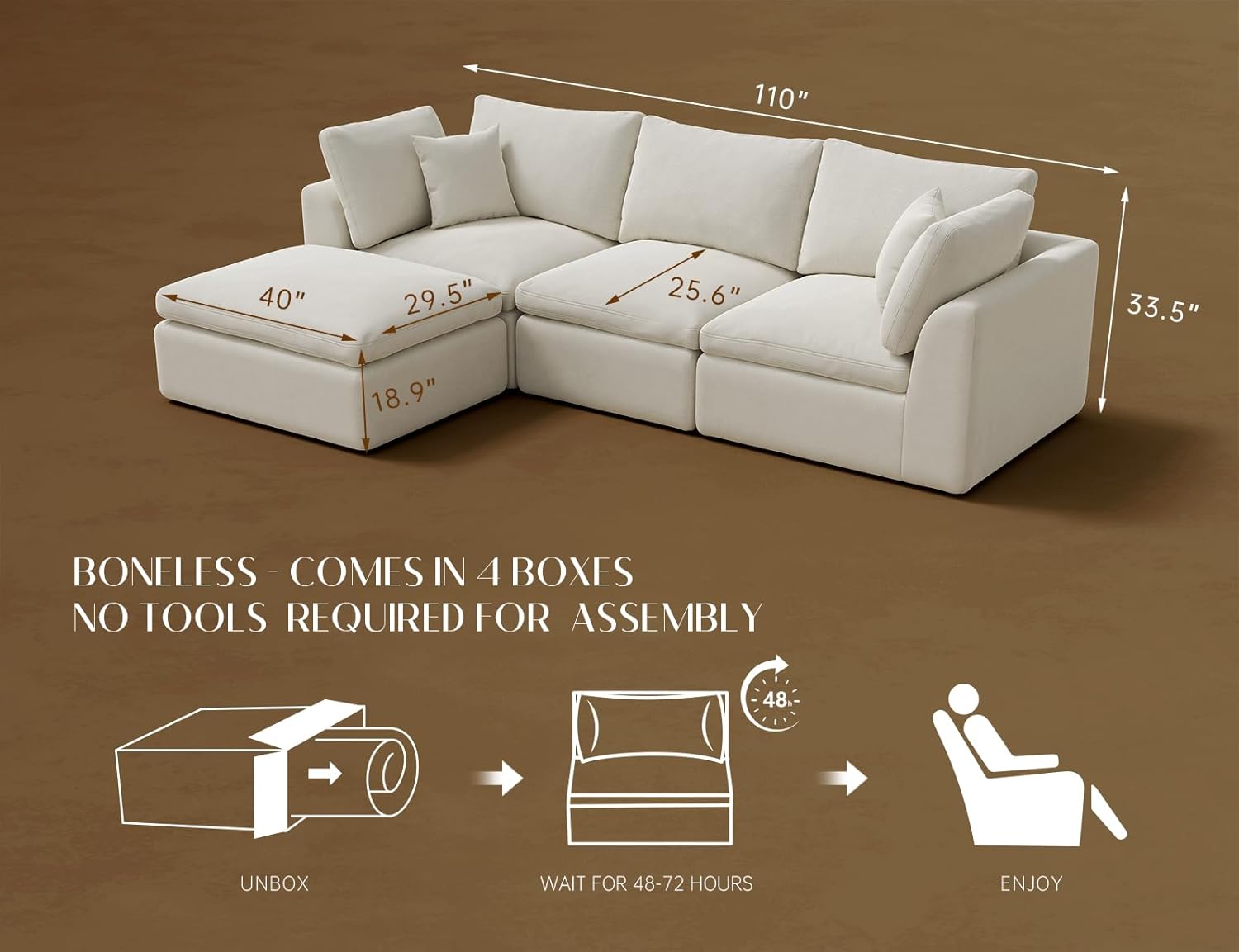ohllob 110" Cloud Sectional Couches for Living Room, Convertible L-Shape Couch w...