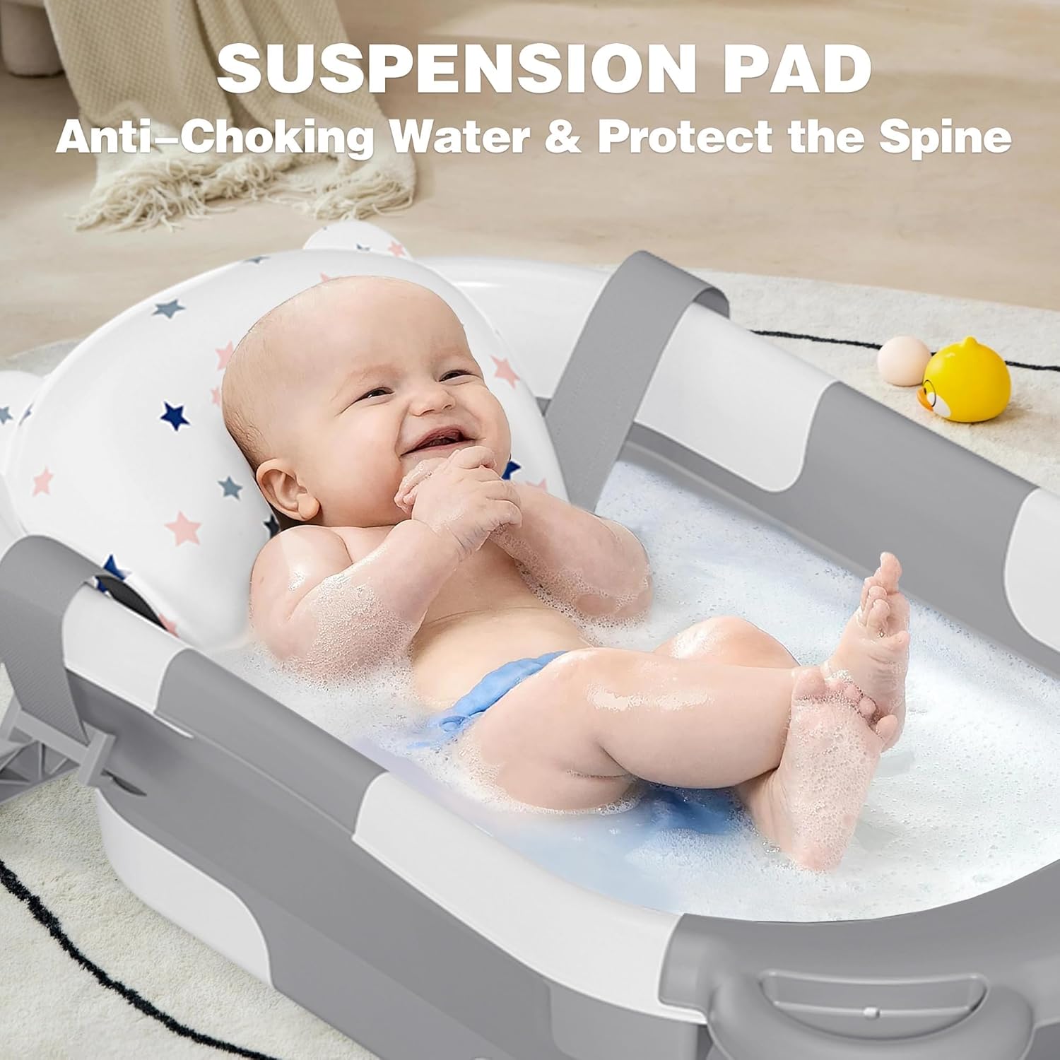 MoreFeel Collapsible Baby Bathtub for Newborn with Thermometer & 1 Hooded Towel...