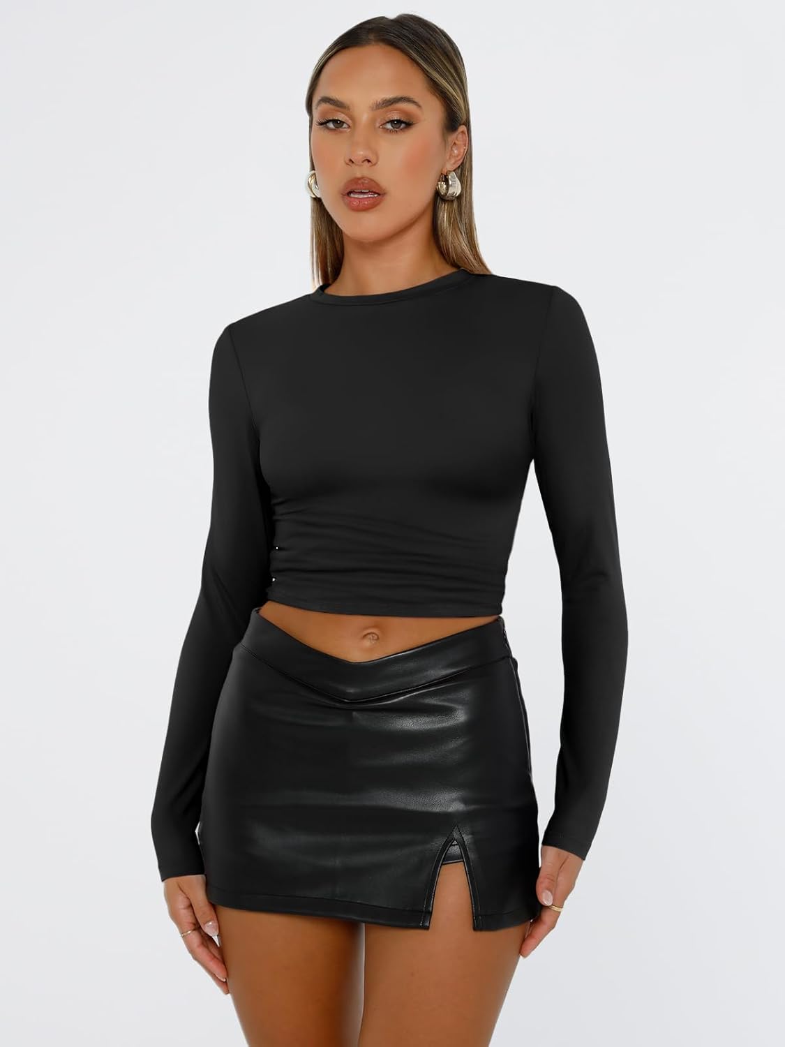 Trendy Queen Womens Long Sleeve T Shirts Fall Fashion 2025 Basic Crop Tops Going...
