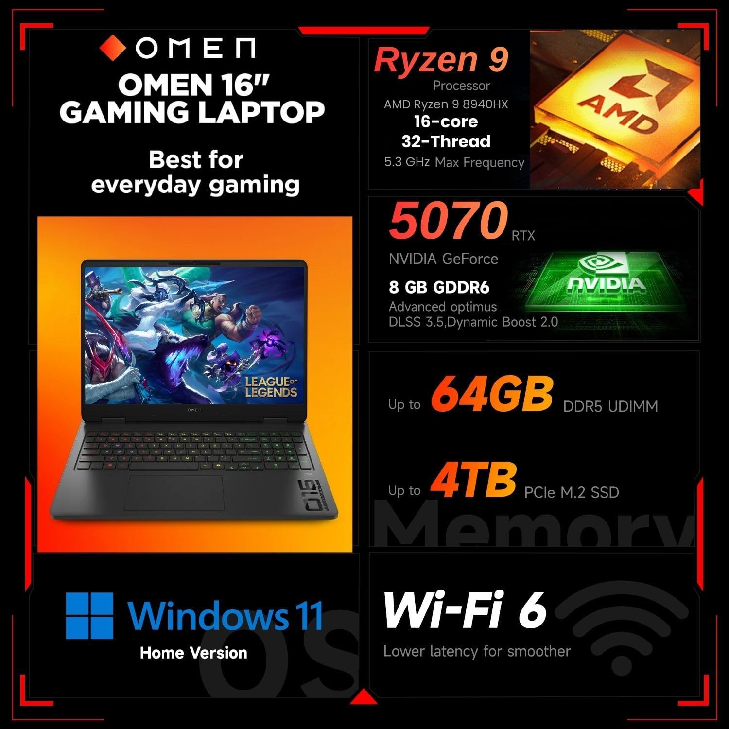 HP Omen RTX 5070 Gaming Laptop, 16.1" WQXGA 240Hz, AMD Ryzen 9 8940HX, 32GB DDR5...