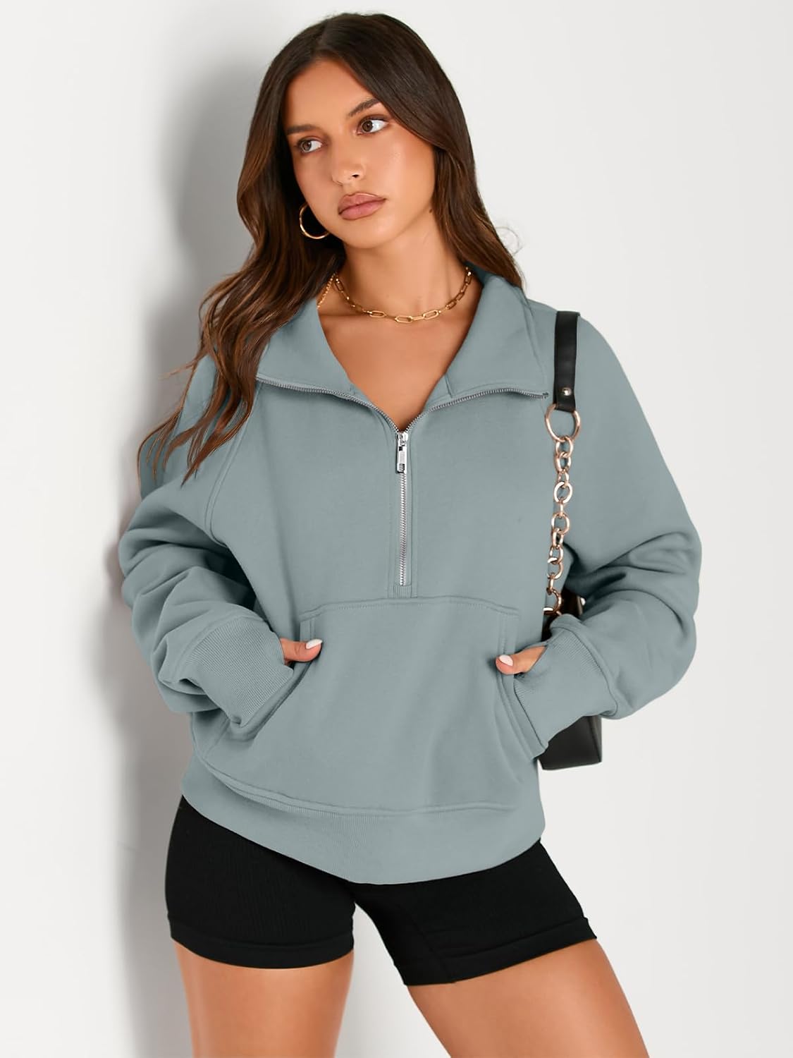 AUTOMET Womens Sweatshirts Half Zip Cropped Pullover Fleece Quarter Zipper Hoodi...