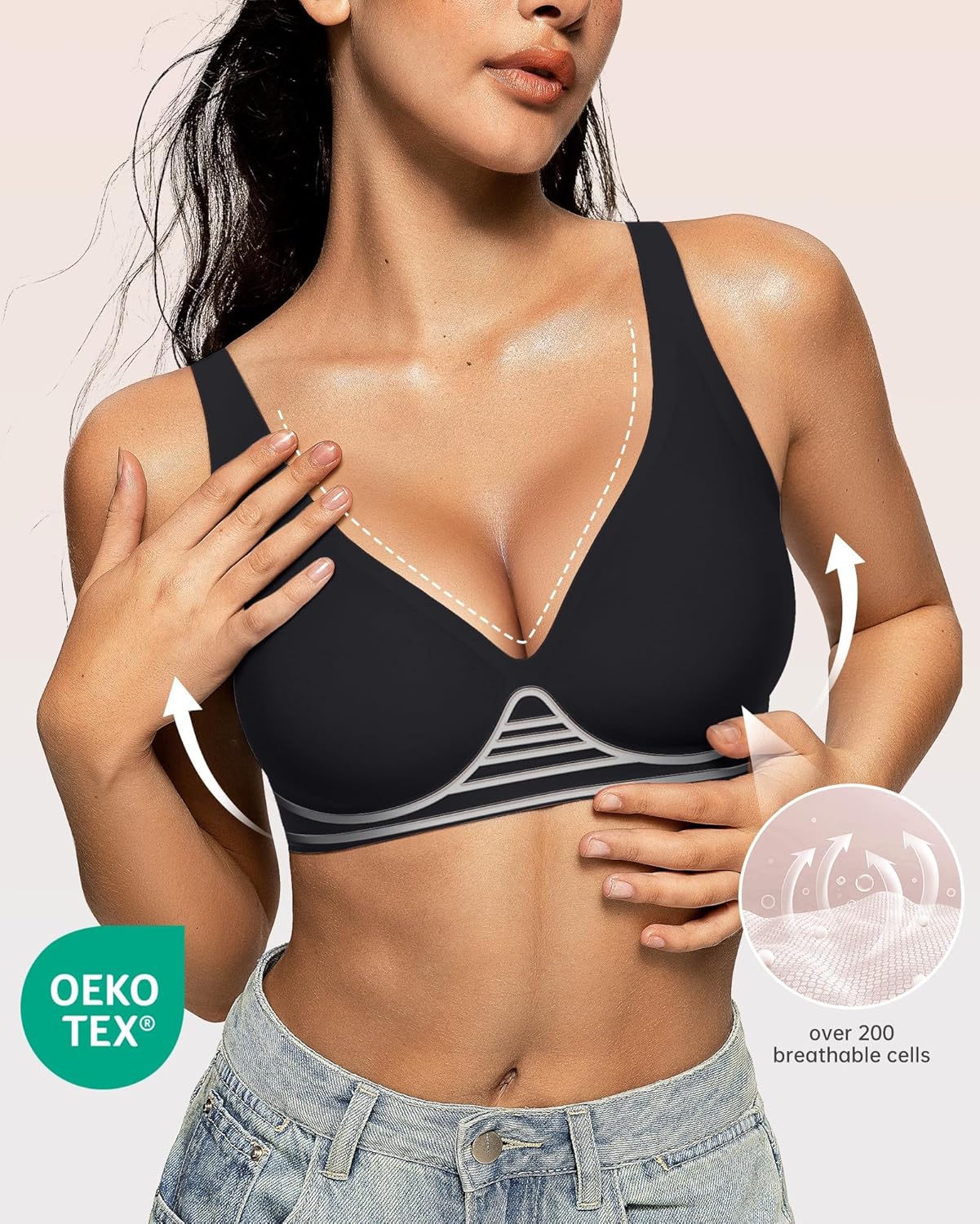 OEAK Womens Deep V Bras Wireless Comfortable Bra Supportive No Underwire Bras Ts...