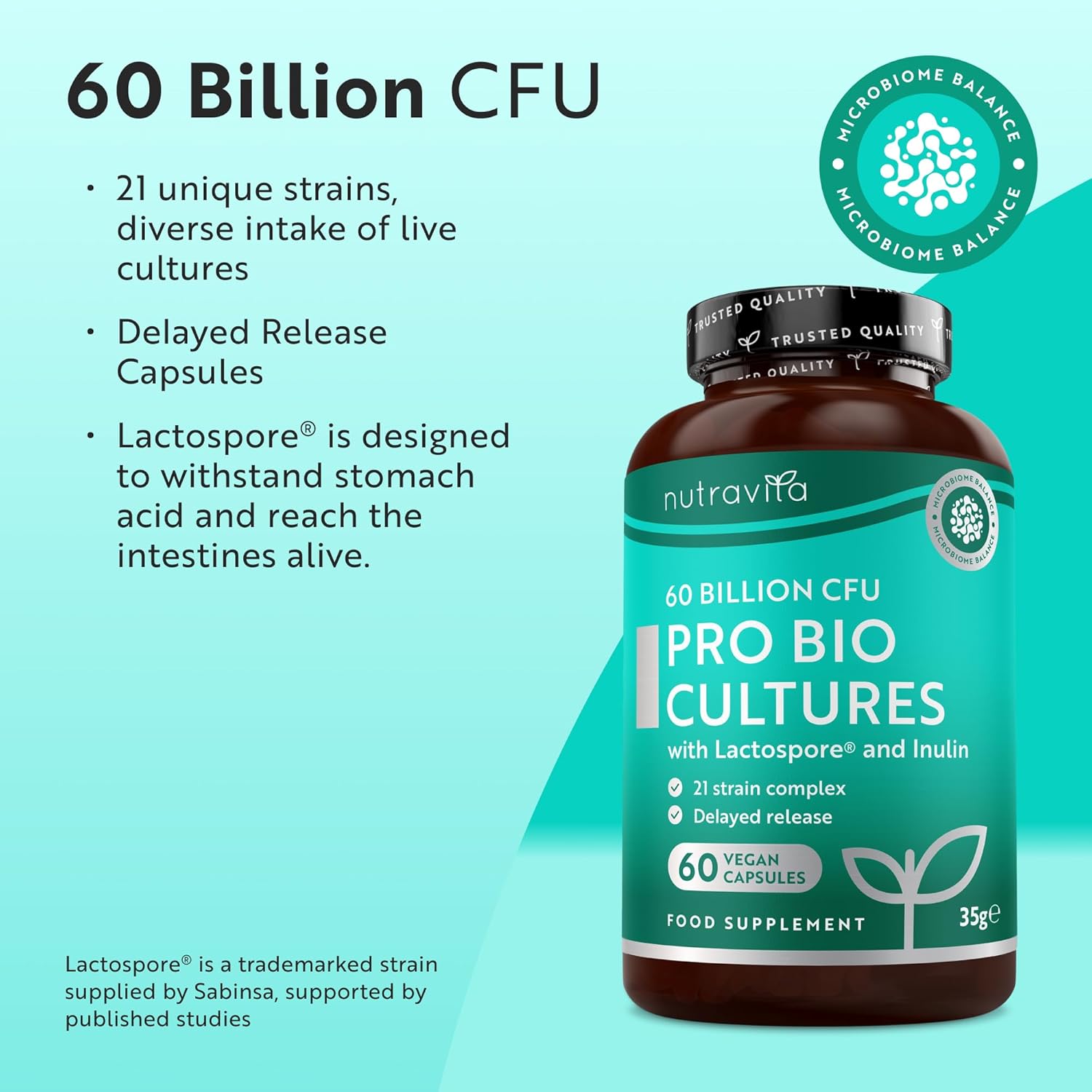 Nutravita 60 Billion CFU Probiotic Cultures, Scientifically Backed Lactospore®,...