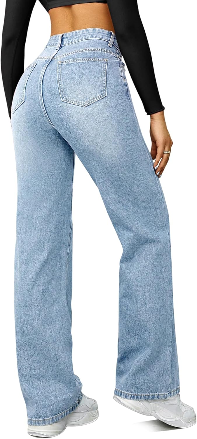 FUNUCA Straight Leg Jeans for Women,High Waisted Wide Leg Loose Microelastic Boy...