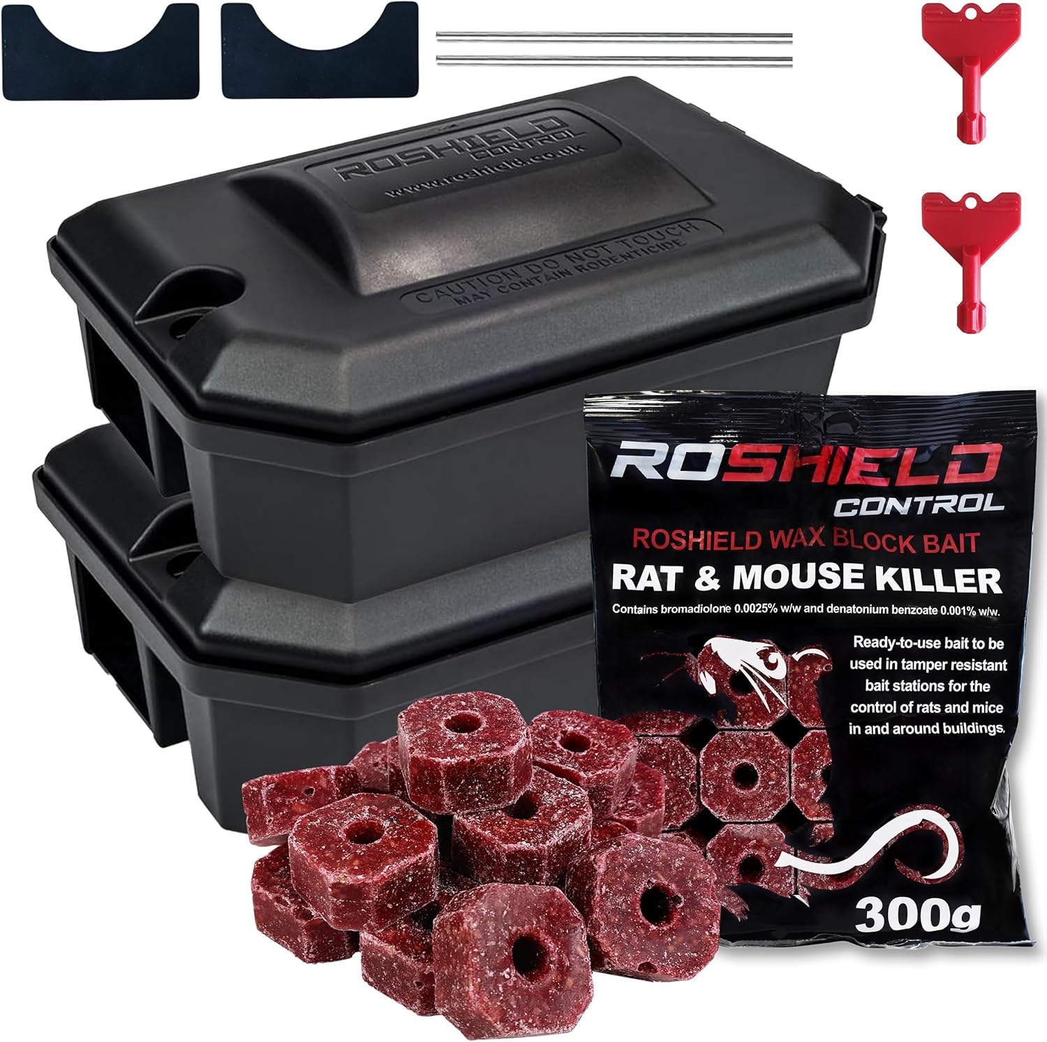 Roshield External Tamper Proof Rodent Bait Box & Wax Block Rat Poison Kit - Gard...