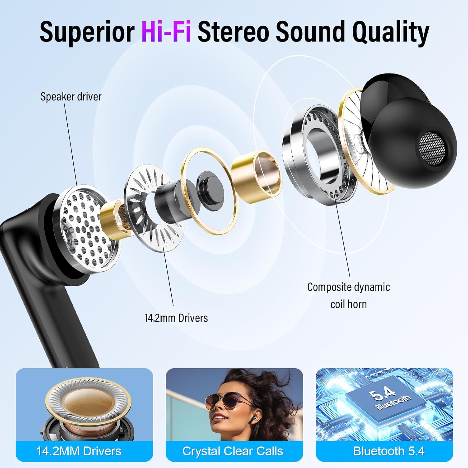 Wireless Earbuds, Bluetooth 5.4 Ear buds with Multifunctional Touch Screen, 48H...