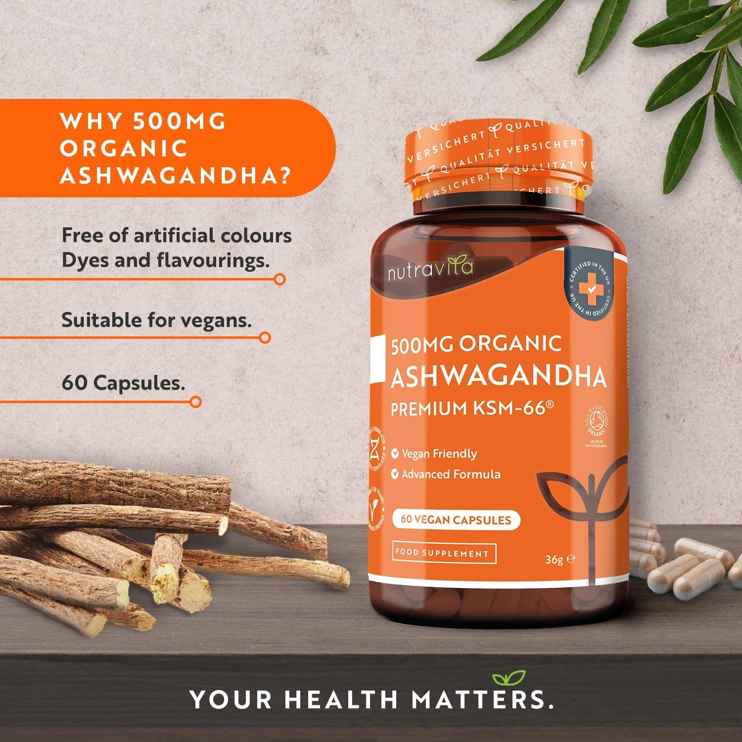 Nutravita Organic Ashwagandha KSM-66® with 5% Withanolides - Vegan Friendly with...