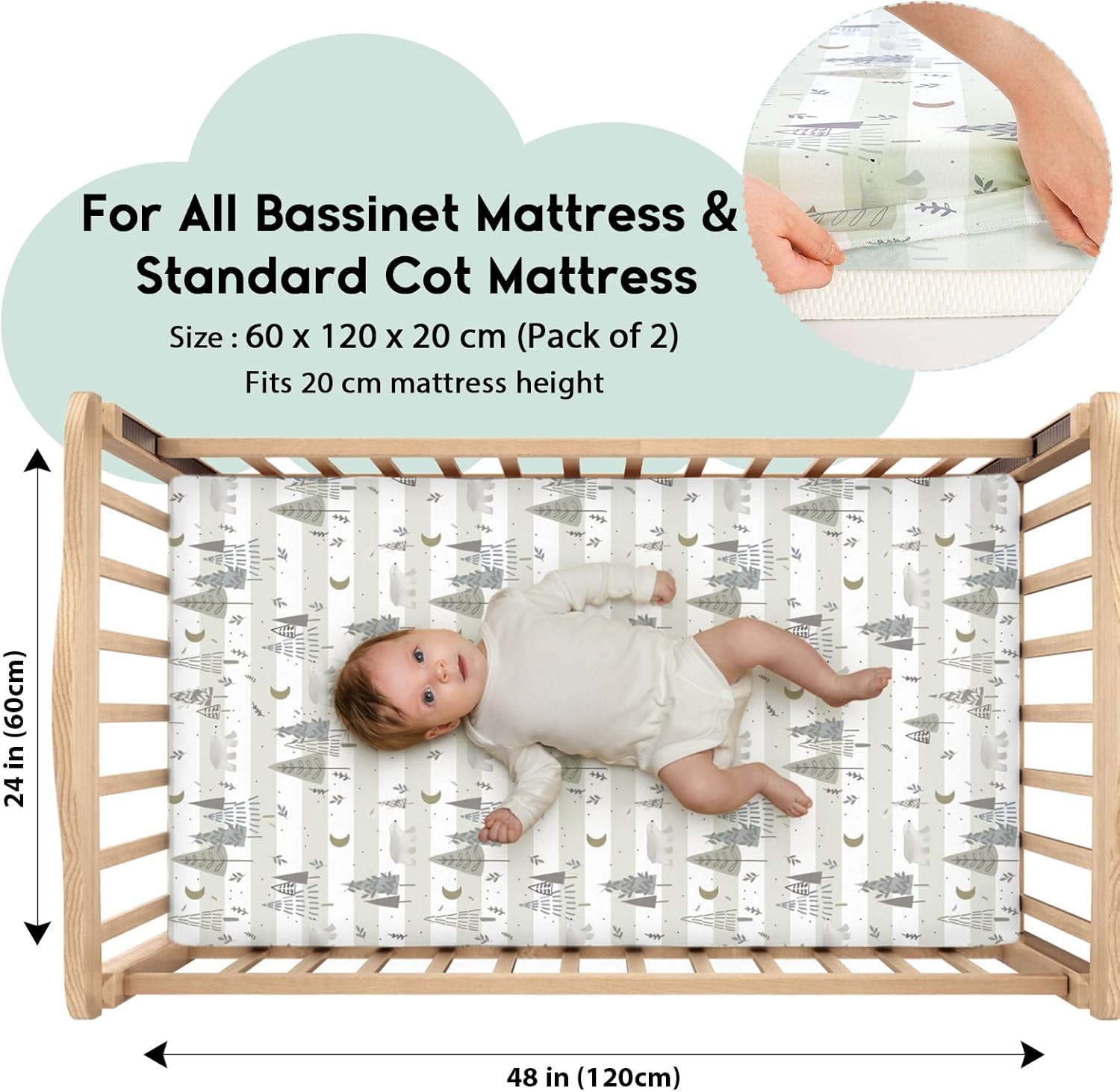 Yoofoss Cot Sheets, High-Quality Ultra Soft and Breathable Cot Bed Sheets, Cozy...