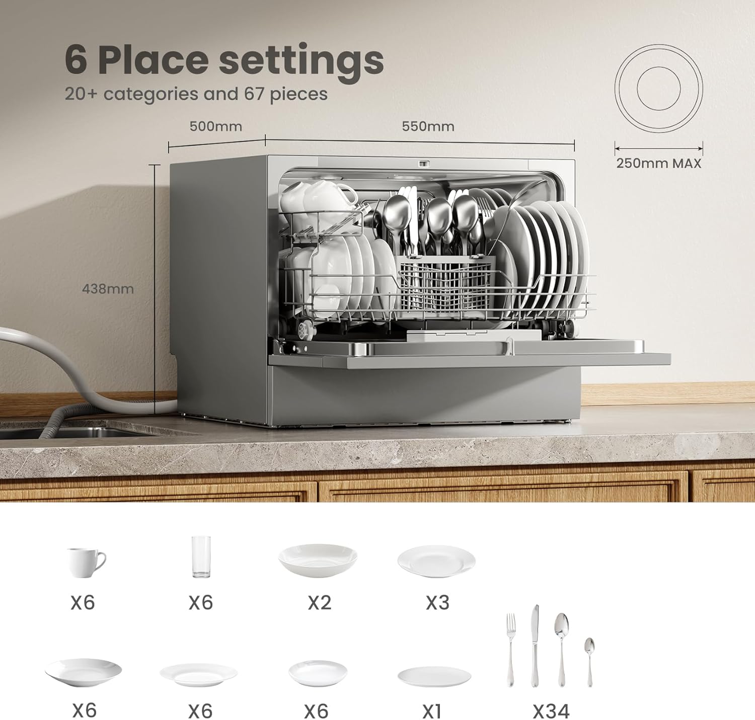 COMFEE' Table Top Dishwasher with 6 Place Settings...