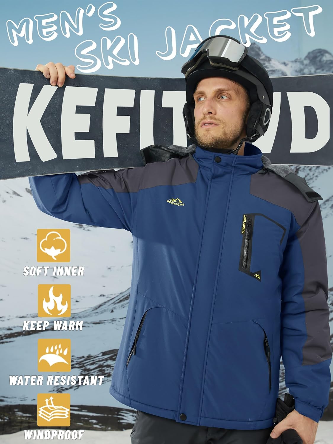 High-Quality KEFITEVD Men's Waterproof Jackets, Special Winter Warm Ski Raincoat...