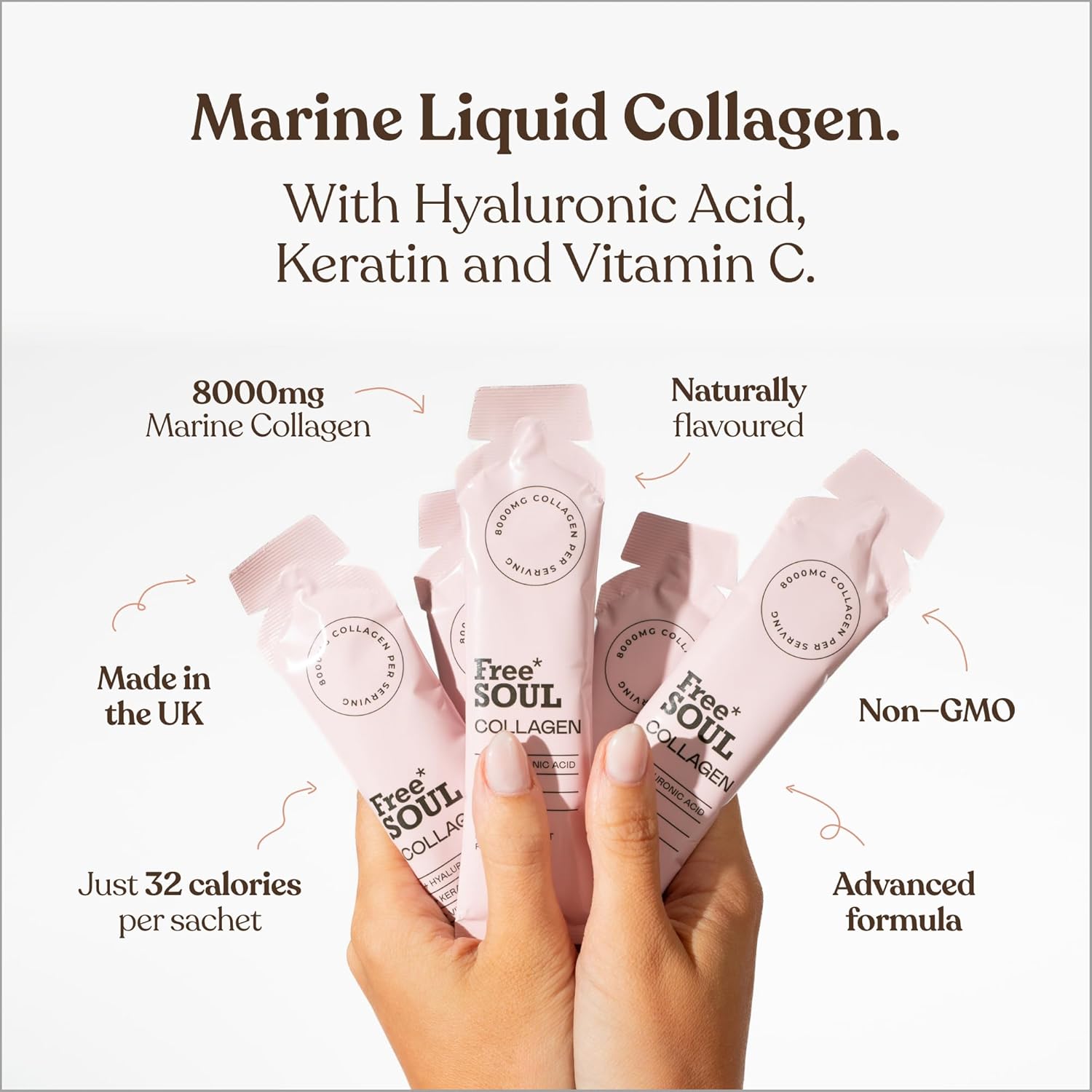 Marine Liquid Collagen 8000mg with Hyaluronic Acid, Keratin, & Vitamin C | 14 x...