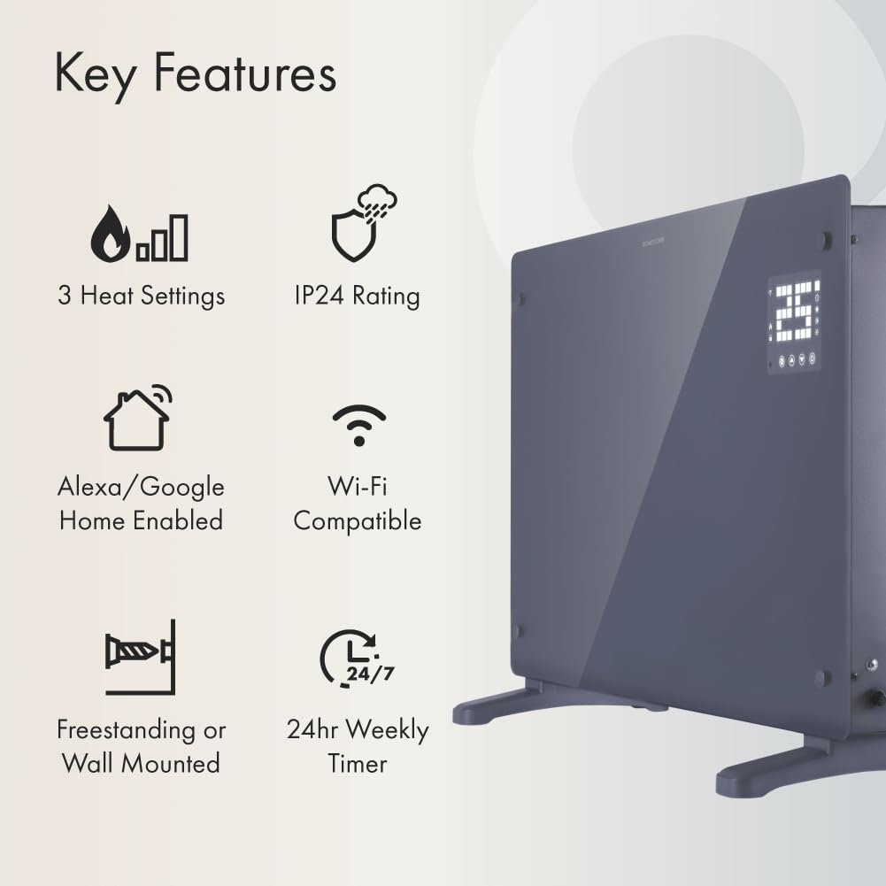 Devola Wifi Enabled Smart Electric Glass Panel Heater 2000W | Wall Mounted Radia...