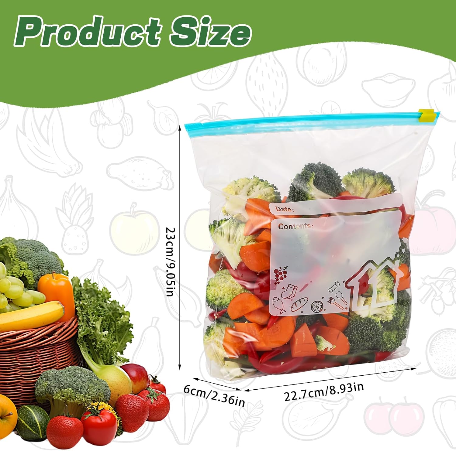 50 Pcs Zip Lock Bags, Food Storage Freezer Bags (2.27L) Reusable Sandwich Bags F...