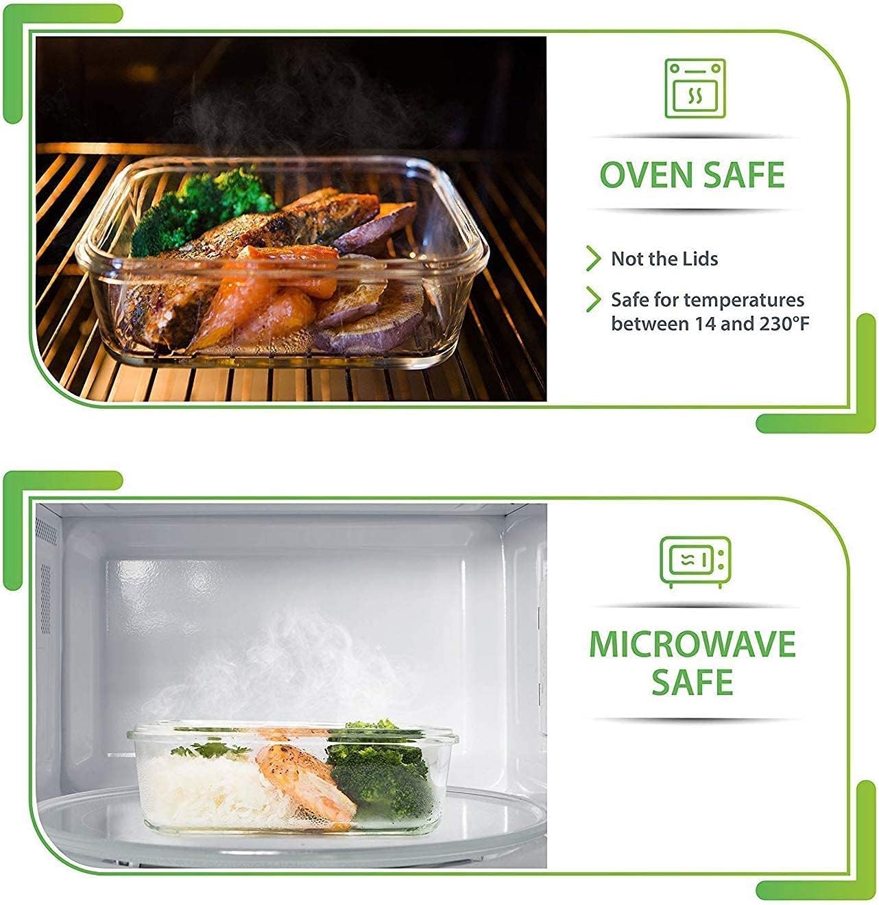 [5-Pack] Food Prep & Storage Glass Containers with Lids - Airtight Glass Meal Pr...