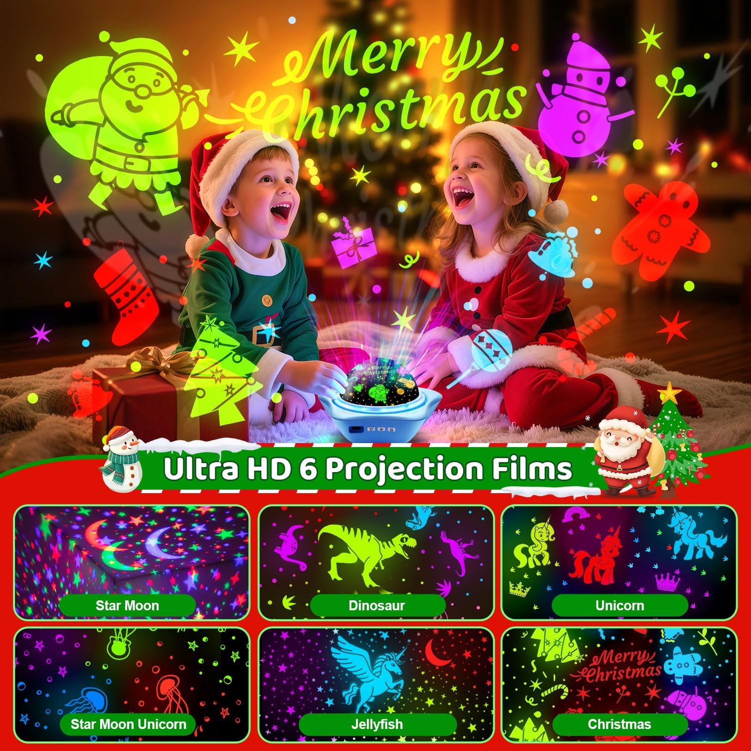 One Fire Sensory Toys for Autism, [6 Films + 90 Effects] Star Projector Night Li...