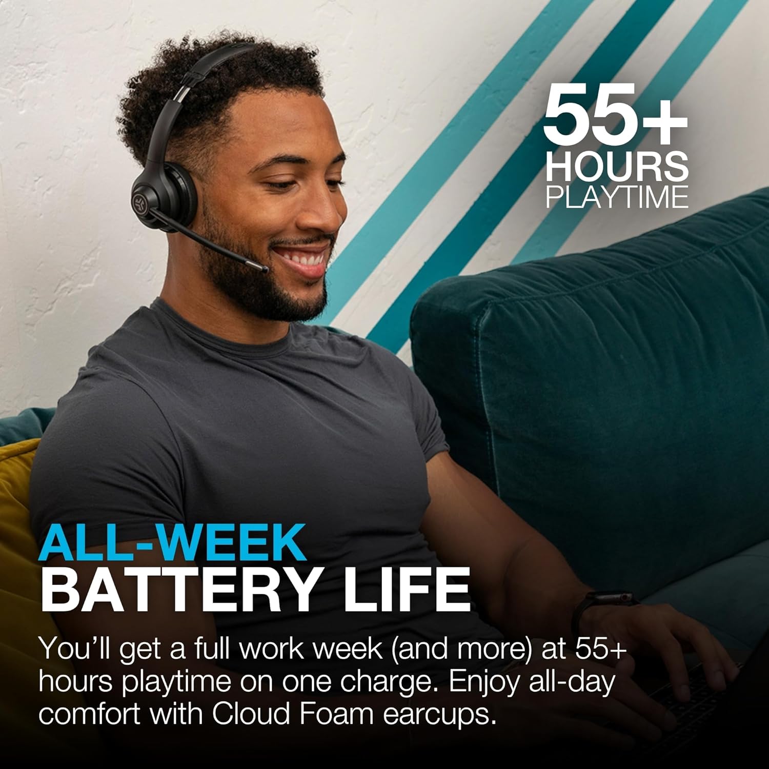 JLab Go Work 2nd Gen Wireless Headsets with Microphone - 55+H Computer Bluetooth...