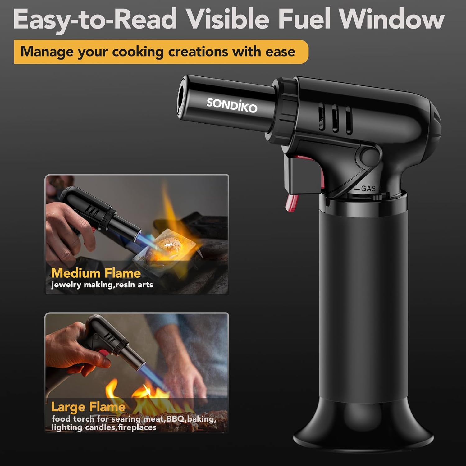 Sondiko Kitchen Blow Torch with Fuel Gauge S907, Refillable Soldering Torch Ligh...
