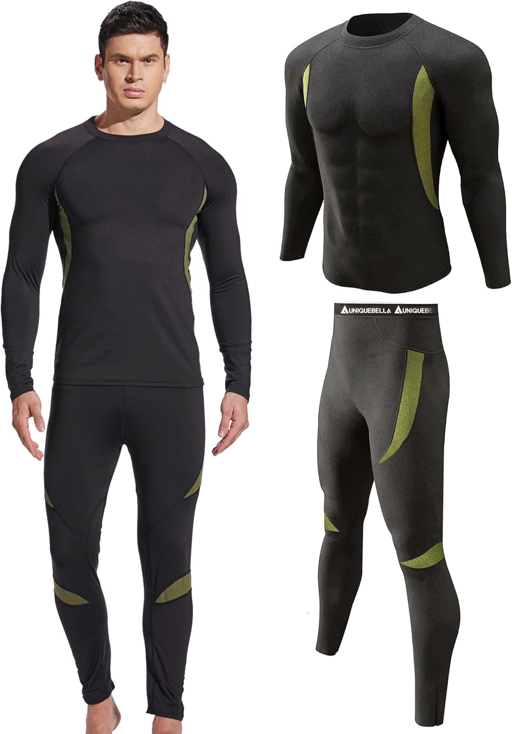 UNIQUEBELLA Mens Thermal Underwear Set Long Sleeve Tops Long Johns Thermal Base...