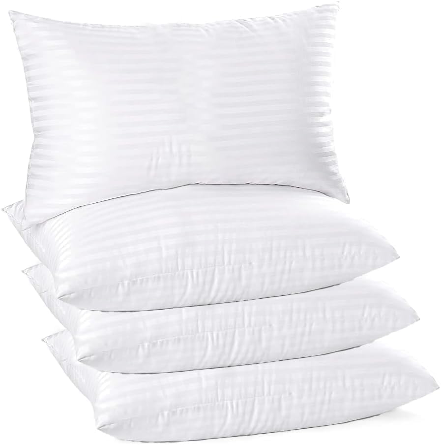 AmigoZone 4 Pack Hotel Quality Stripe Pillow - Bounce Back Pillow Cotton Blend W...