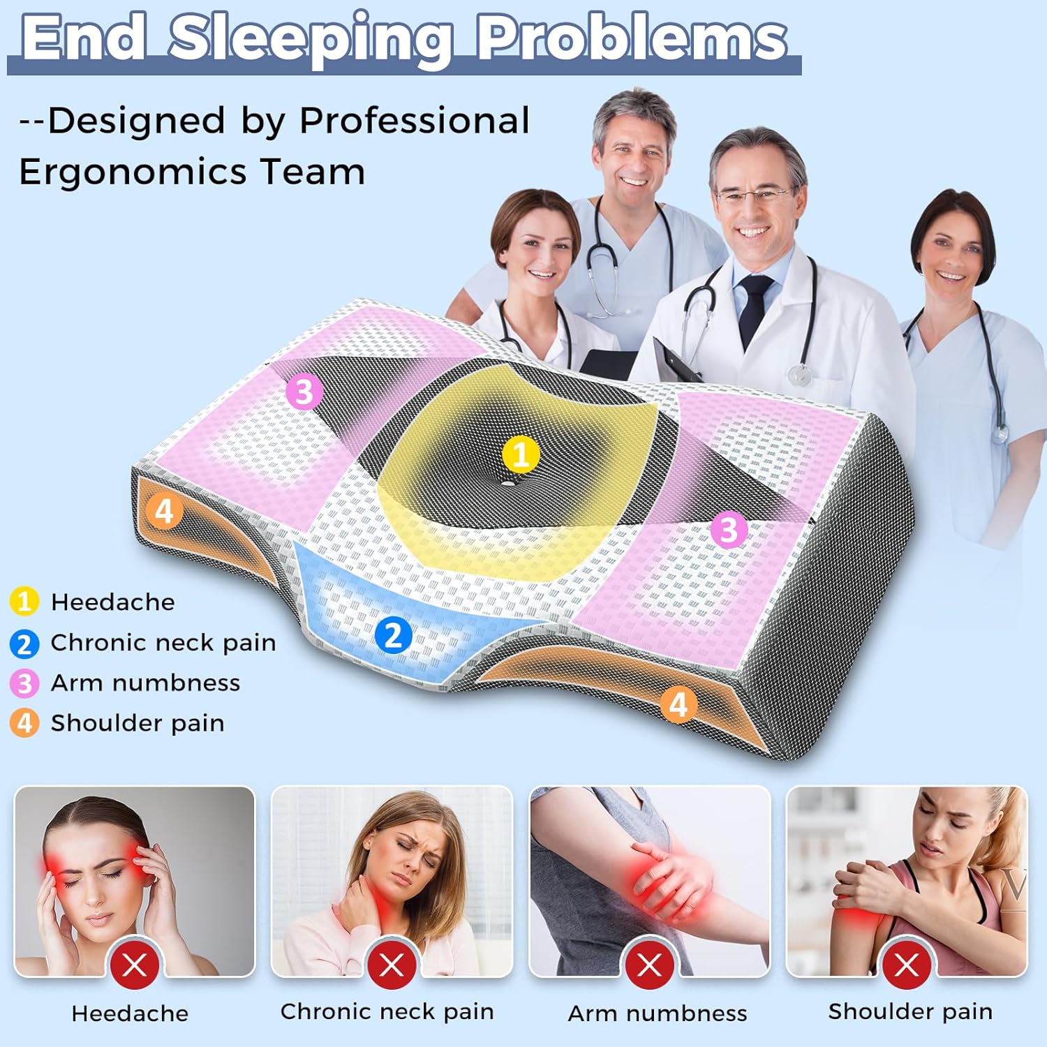 Hydomi Memory Foam Cervical Pillow for Neck and Shoulder Pain: Orthopedic Neck S...