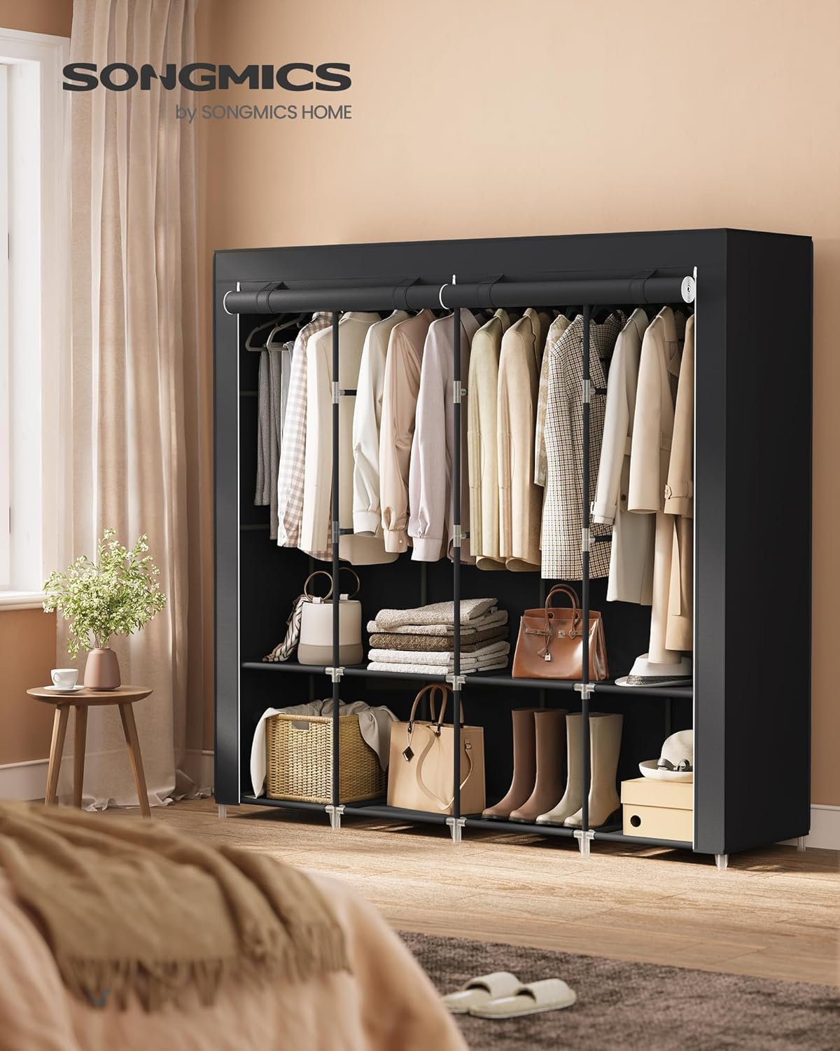 SONGMICS Clothes Wardrobe, Portable Closet, Garment Organiser Rack with 4 Hangin...